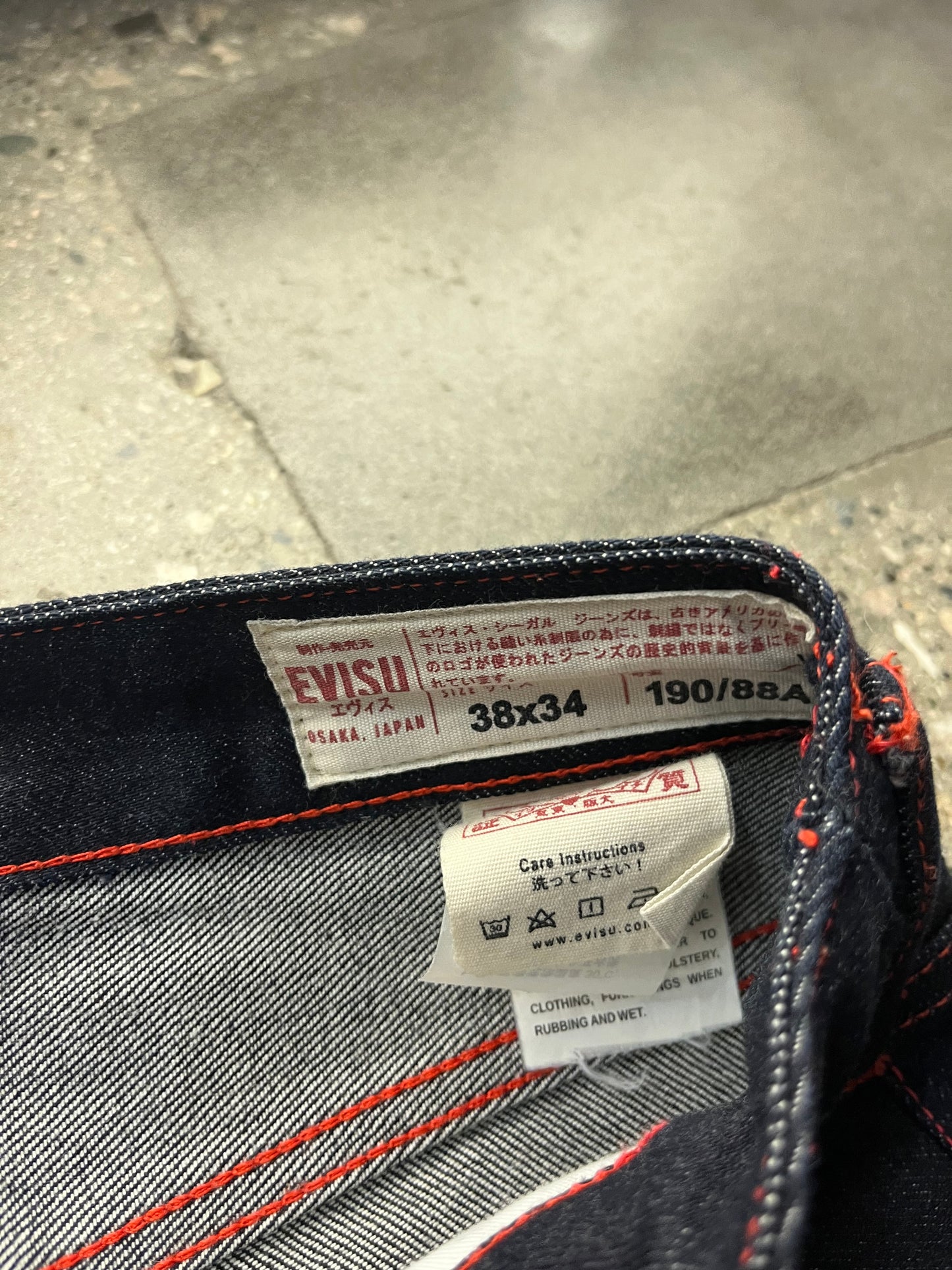 (38”W) Evisu Daicock Selvedge Raw denim