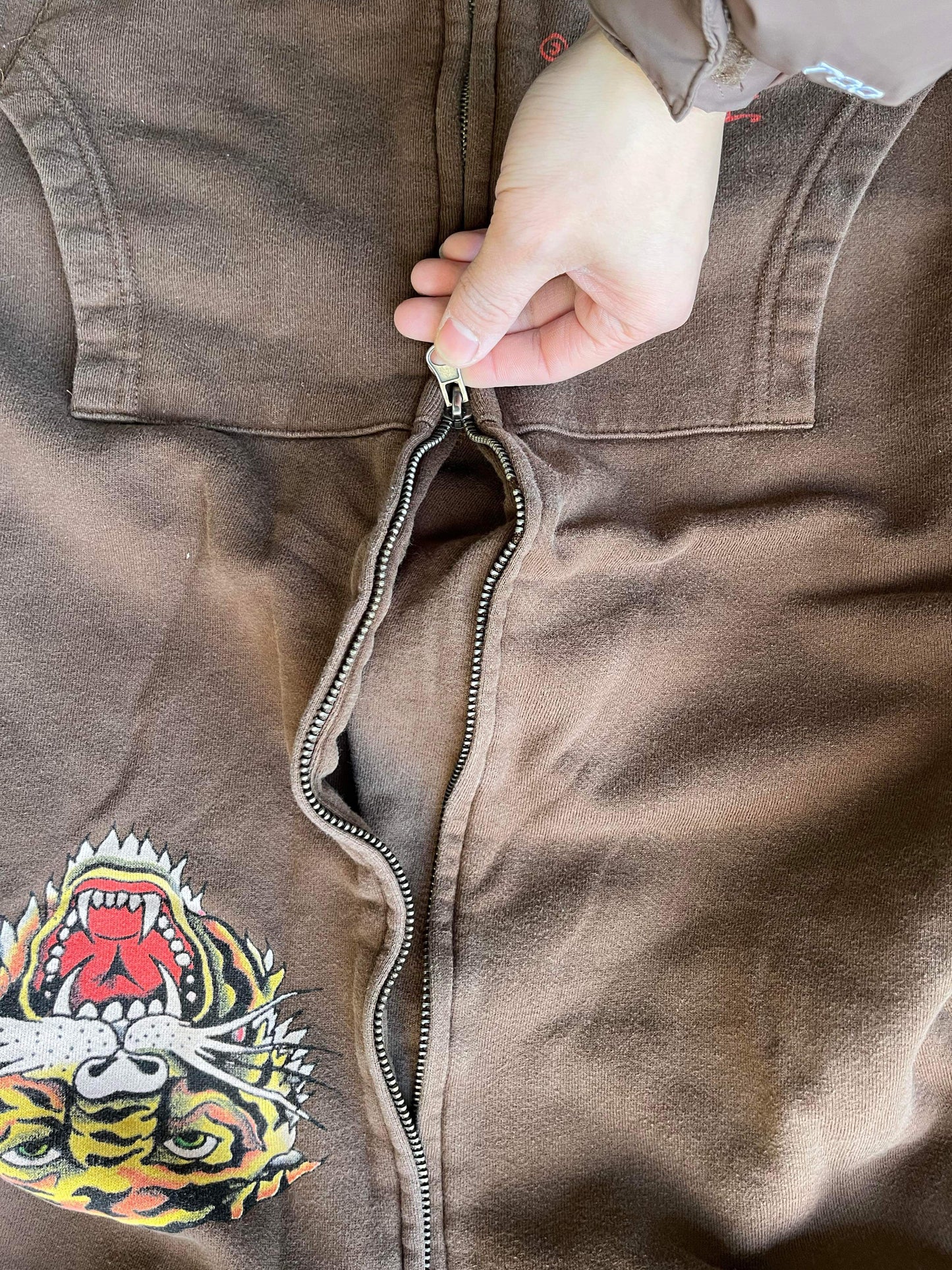 (M/L) Brown Ed Hardy Zip Up Hoodie