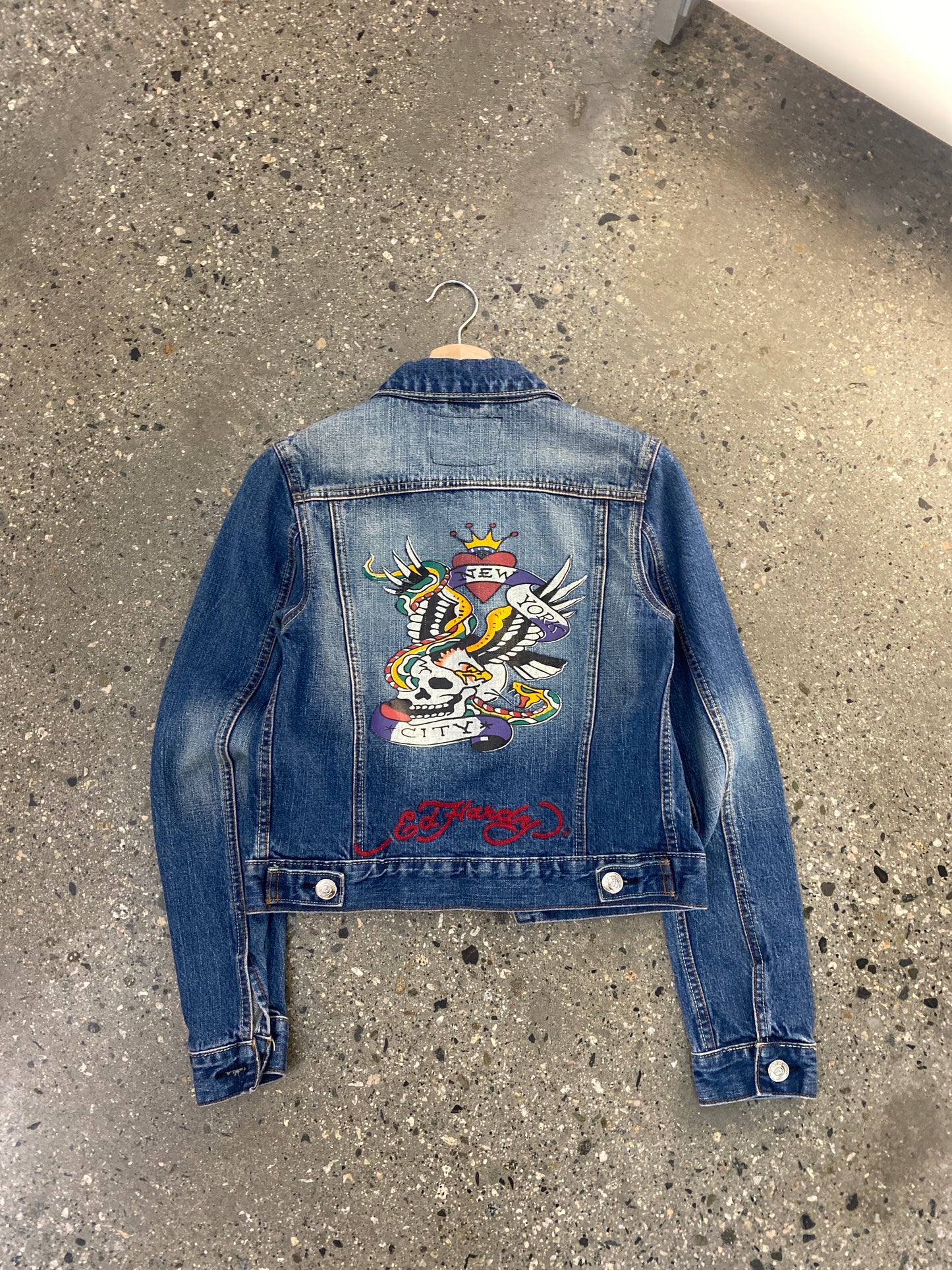 (Womens XXS/XS) Ed hardy cropped denim jkt