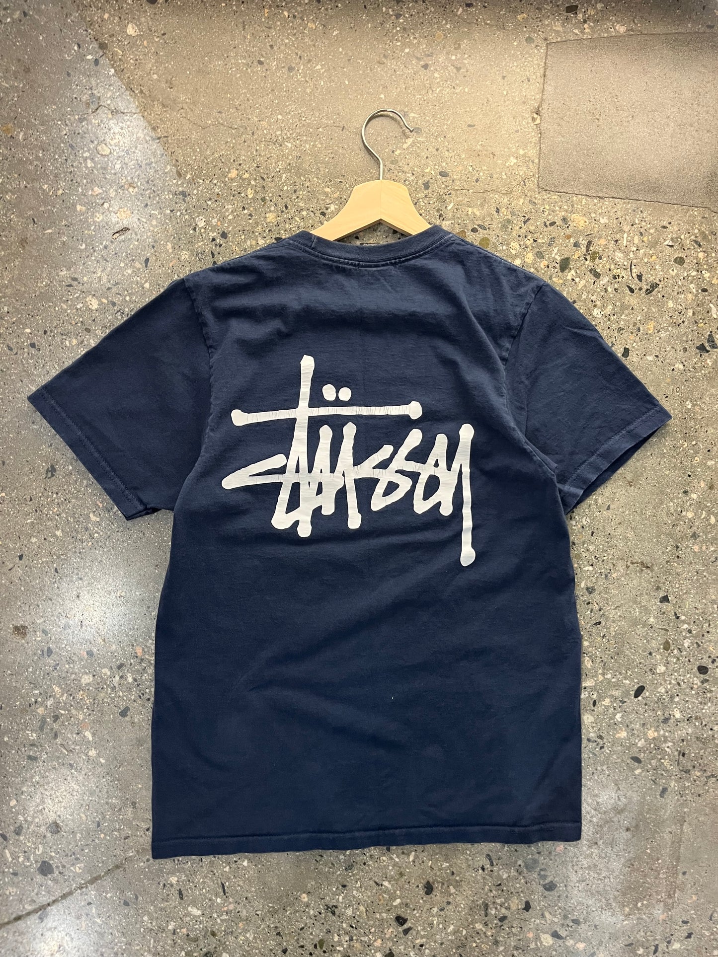 (S) Navy Stussy Classic Script Tee