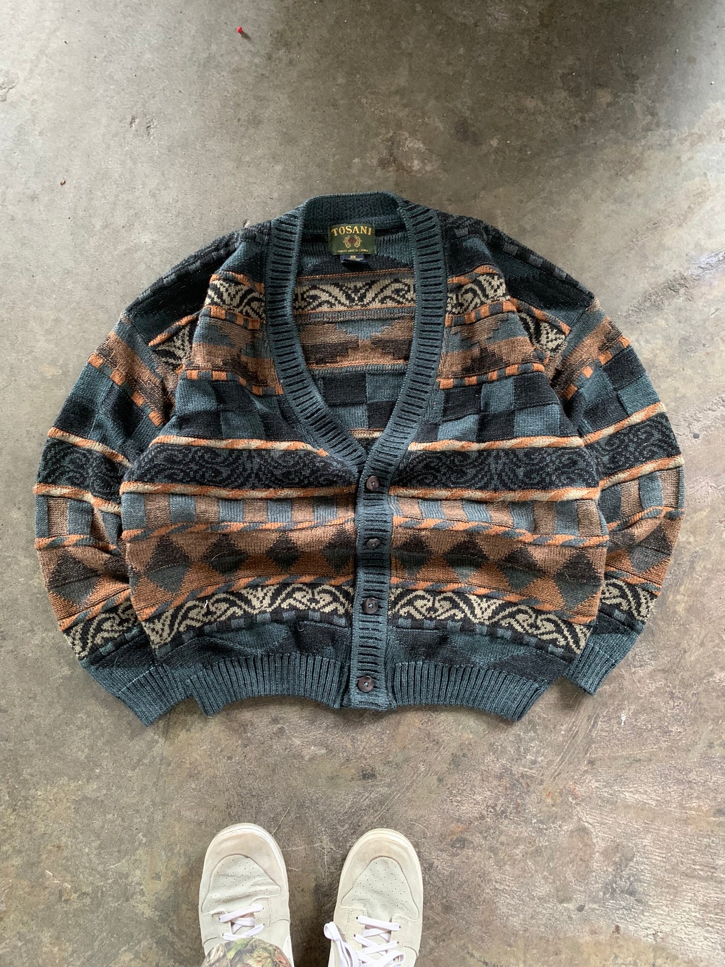 (L/XL) 90’s Tosani Coogi Style 3D Knit Cardigan