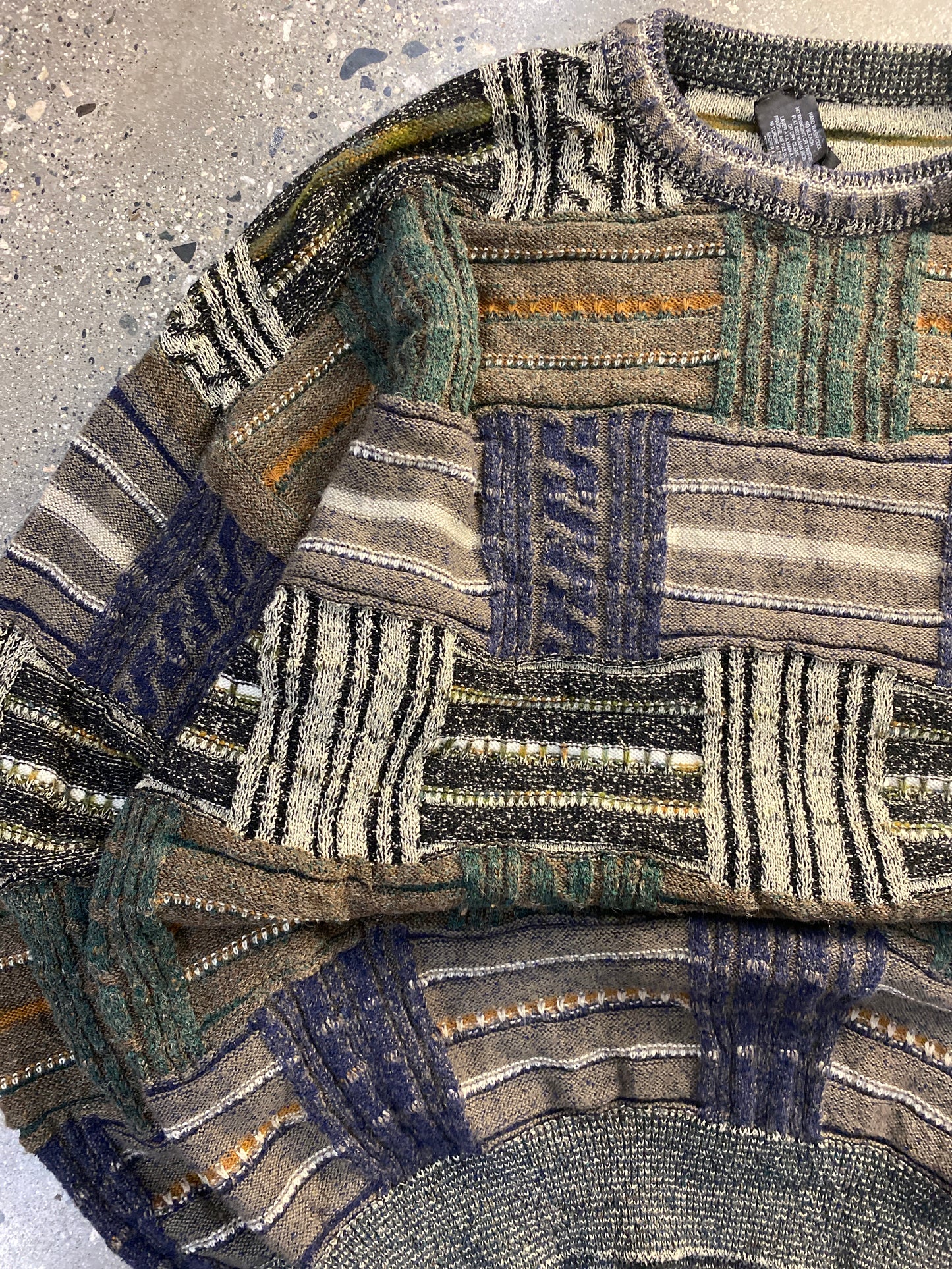 (M) 90s Tosani Box Stripe Pattern 3D Coogi Style Knit