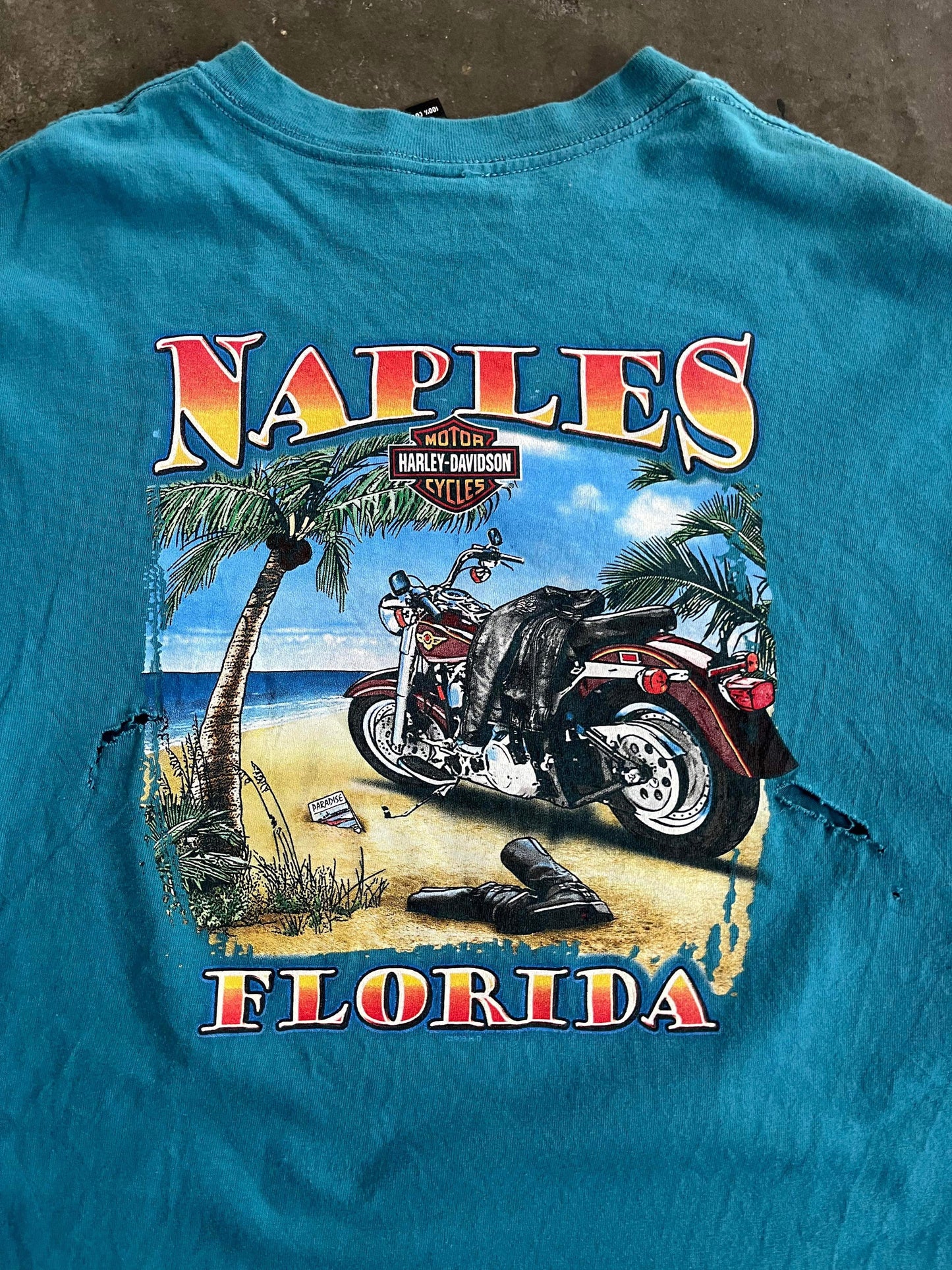 ~ (3X) Distressed 2000 Naples Harley Davidson Tee