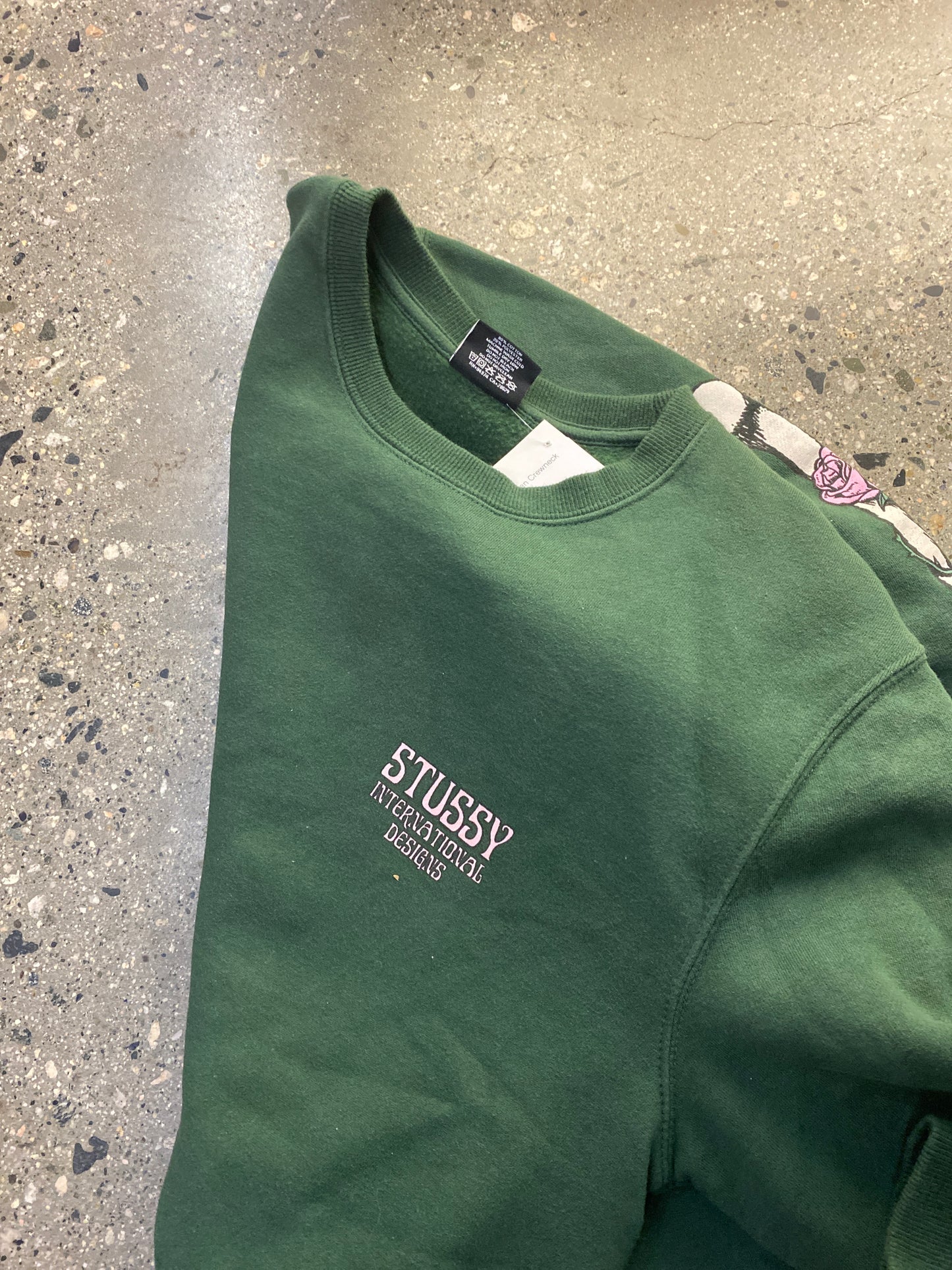 (M) Stussy Skulls Green Crewneck