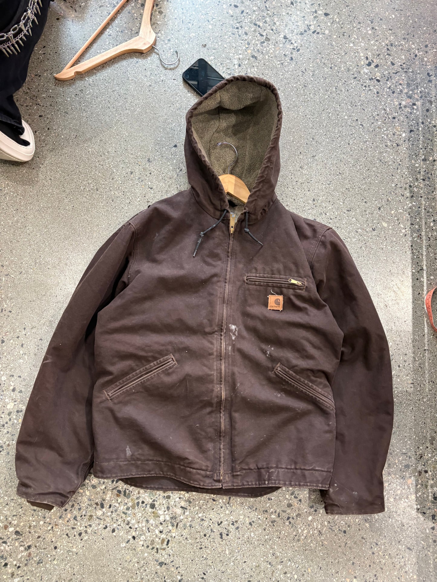 (M) Brown Carhartt Fleece Lined Hooded Jacket