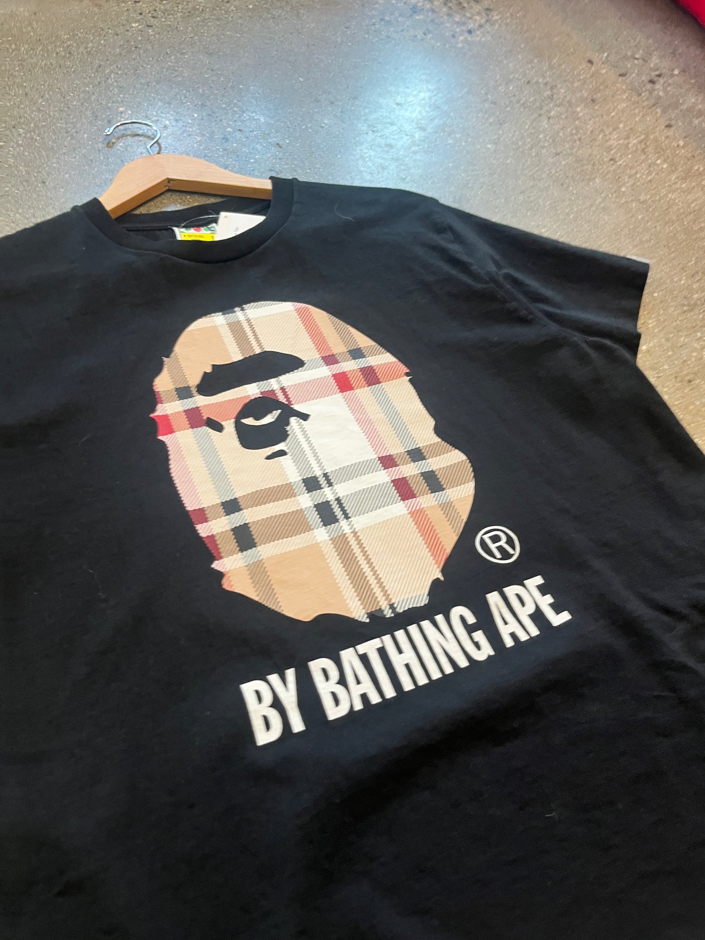 (L) Bape x Burberry Plaid College Tee