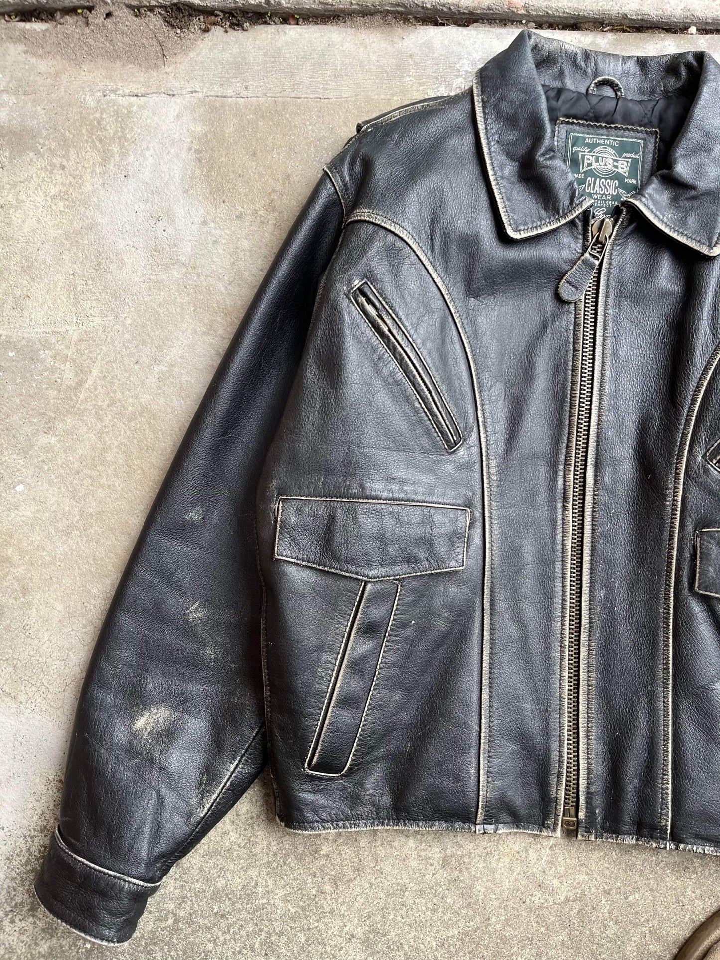 (S/M) 80s Contrast Leather Jacket