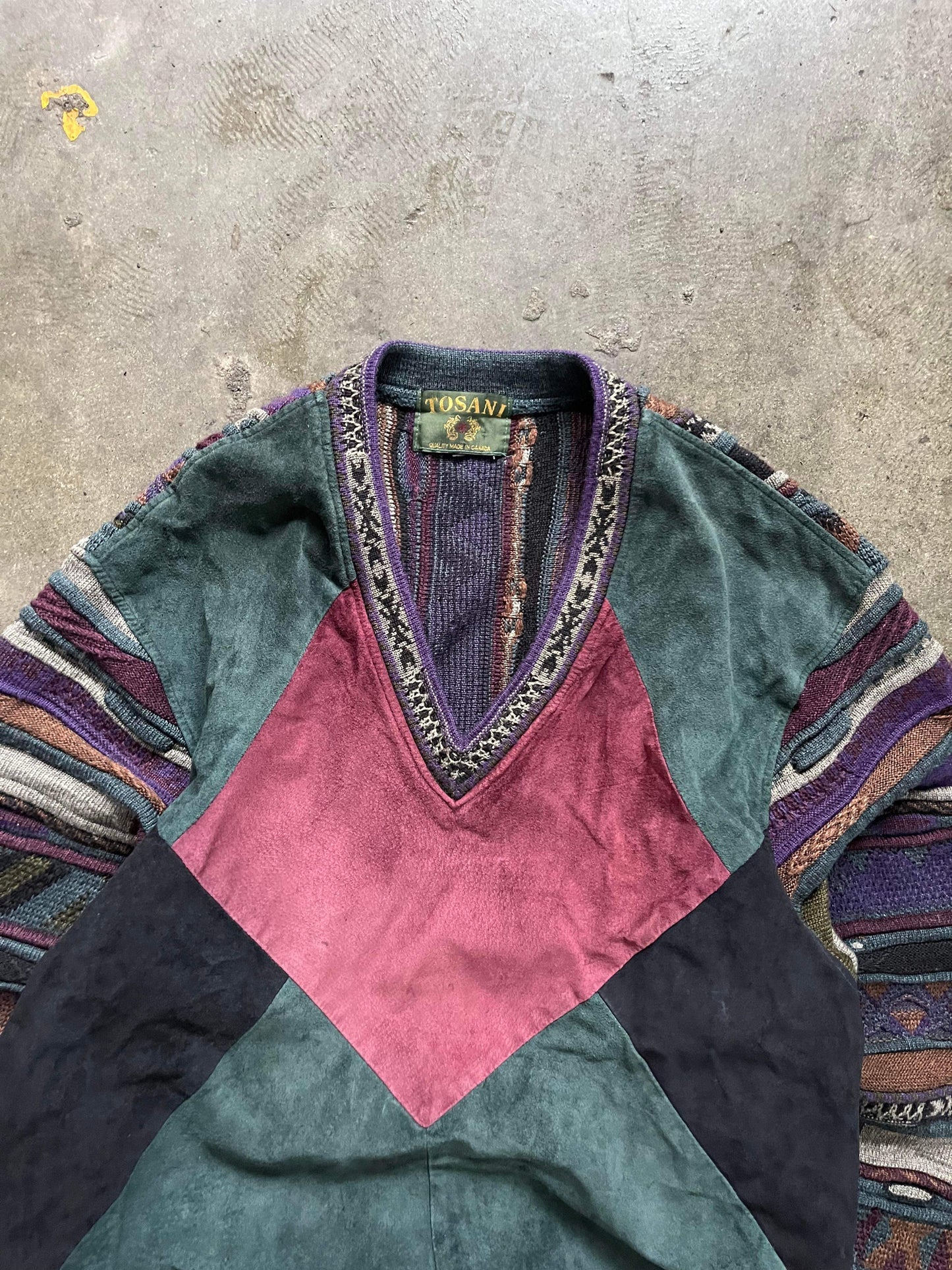(L/XL) 90’s Tosani 3D Knit with Suede Patches
