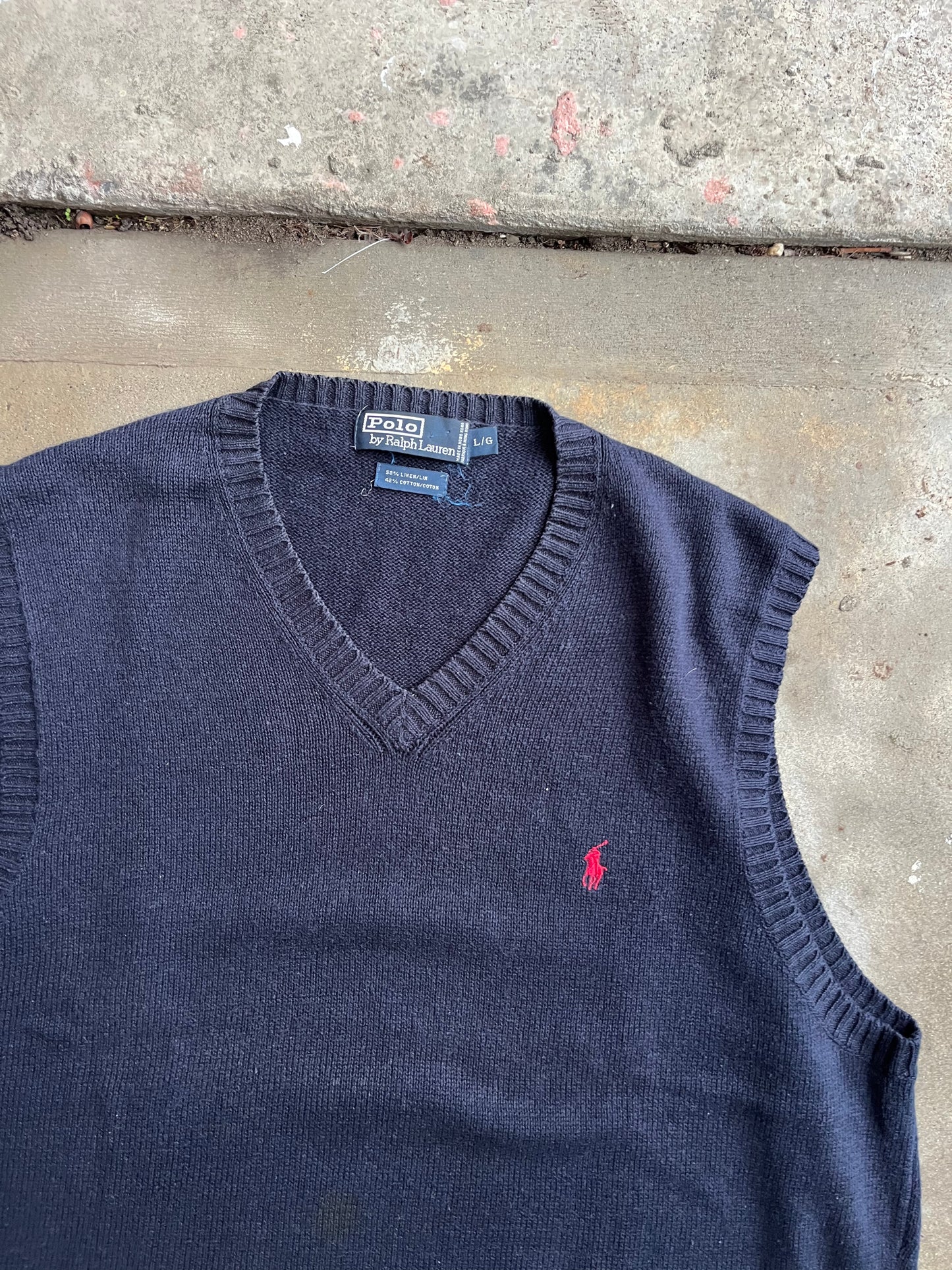 (L) 90s Polo Navy Knitted Vest