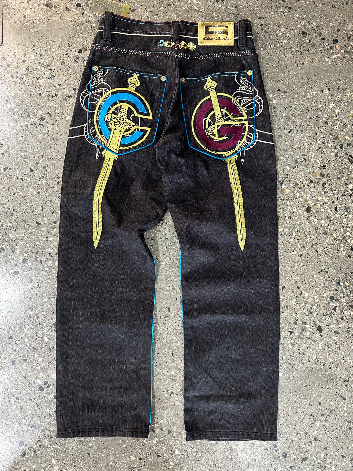 (W30) Coogi Embroidered Sword Raw Denim