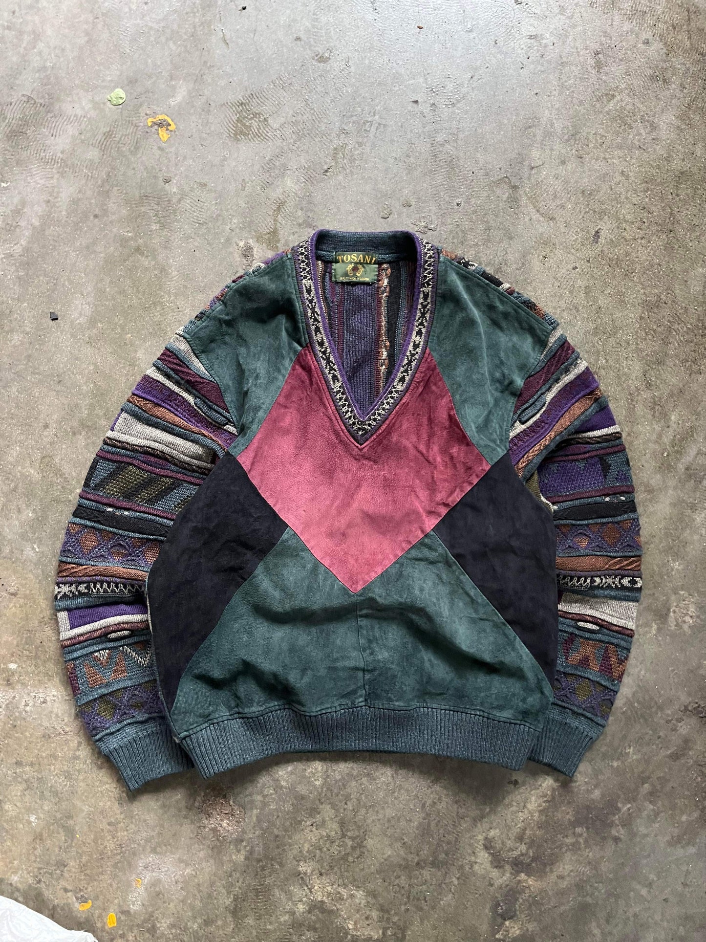 (L/XL) 90’s Tosani 3D Knit with Suede Patches
