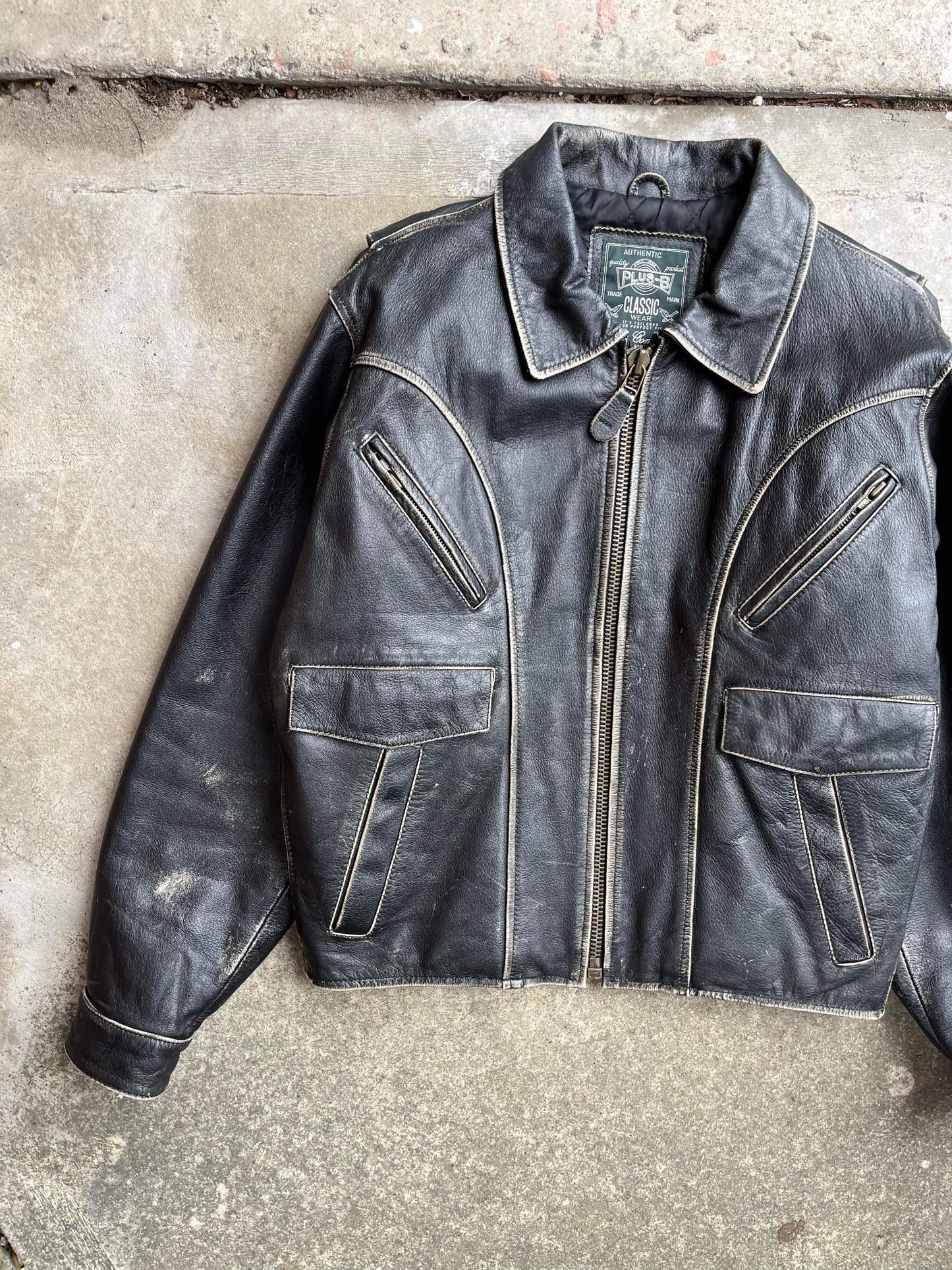 (S/M) 80s Contrast Leather Jacket