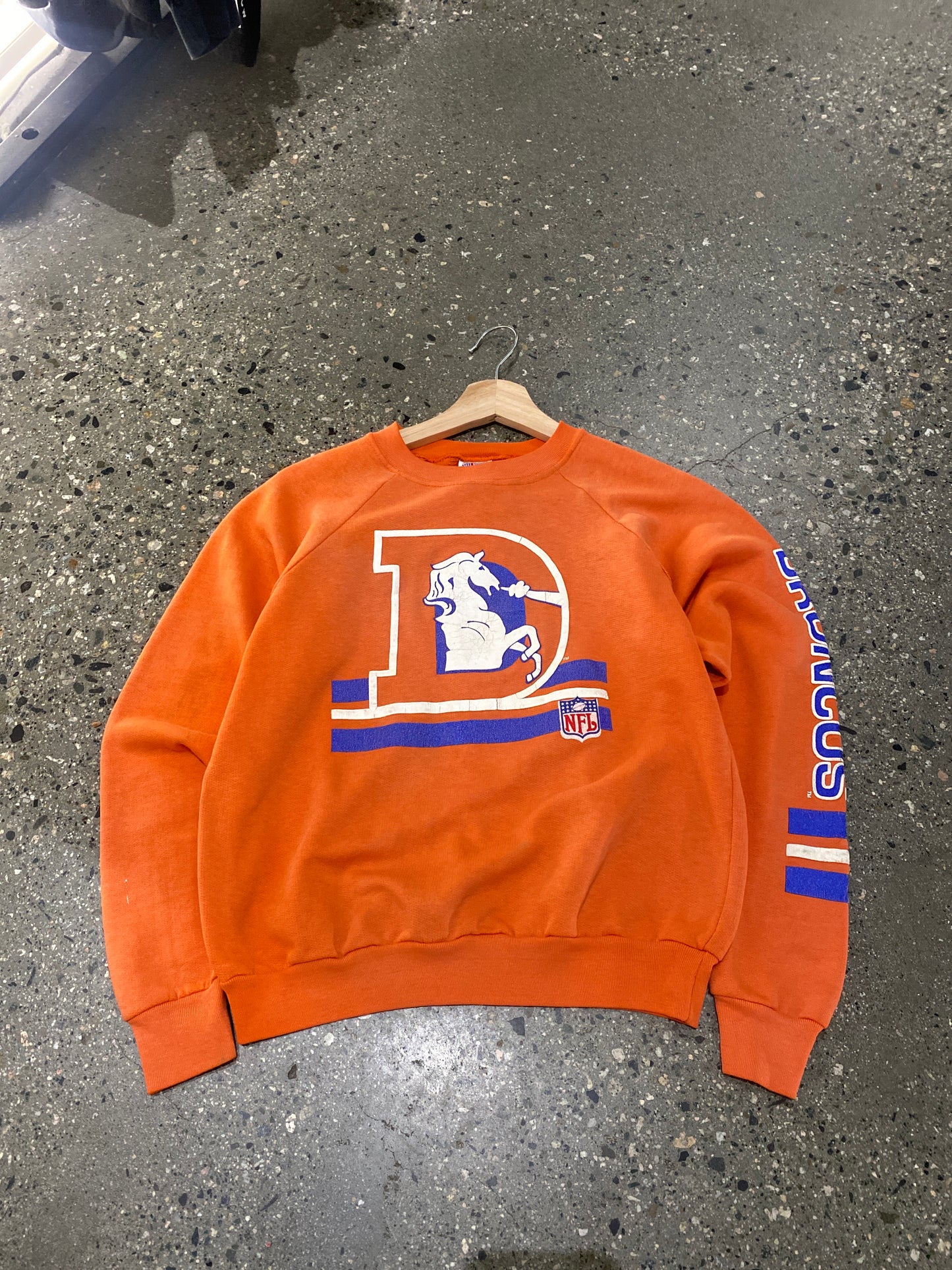 (XXS) 90's Denver Broncos Graphic Orange Crewneck