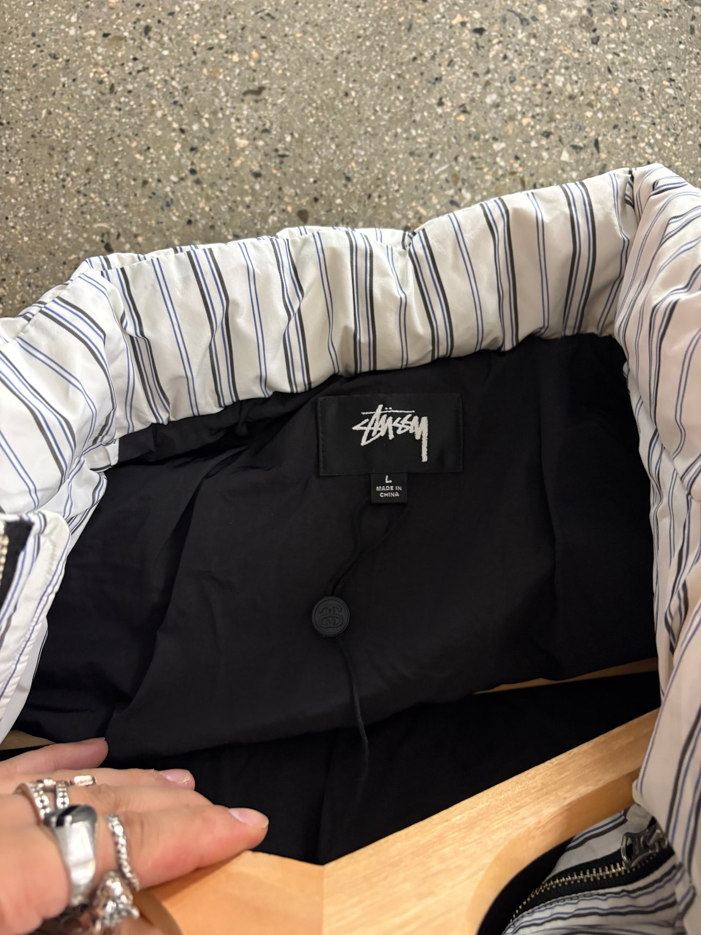 (L) Stussy Pinstripe Down Puffer Jacket
