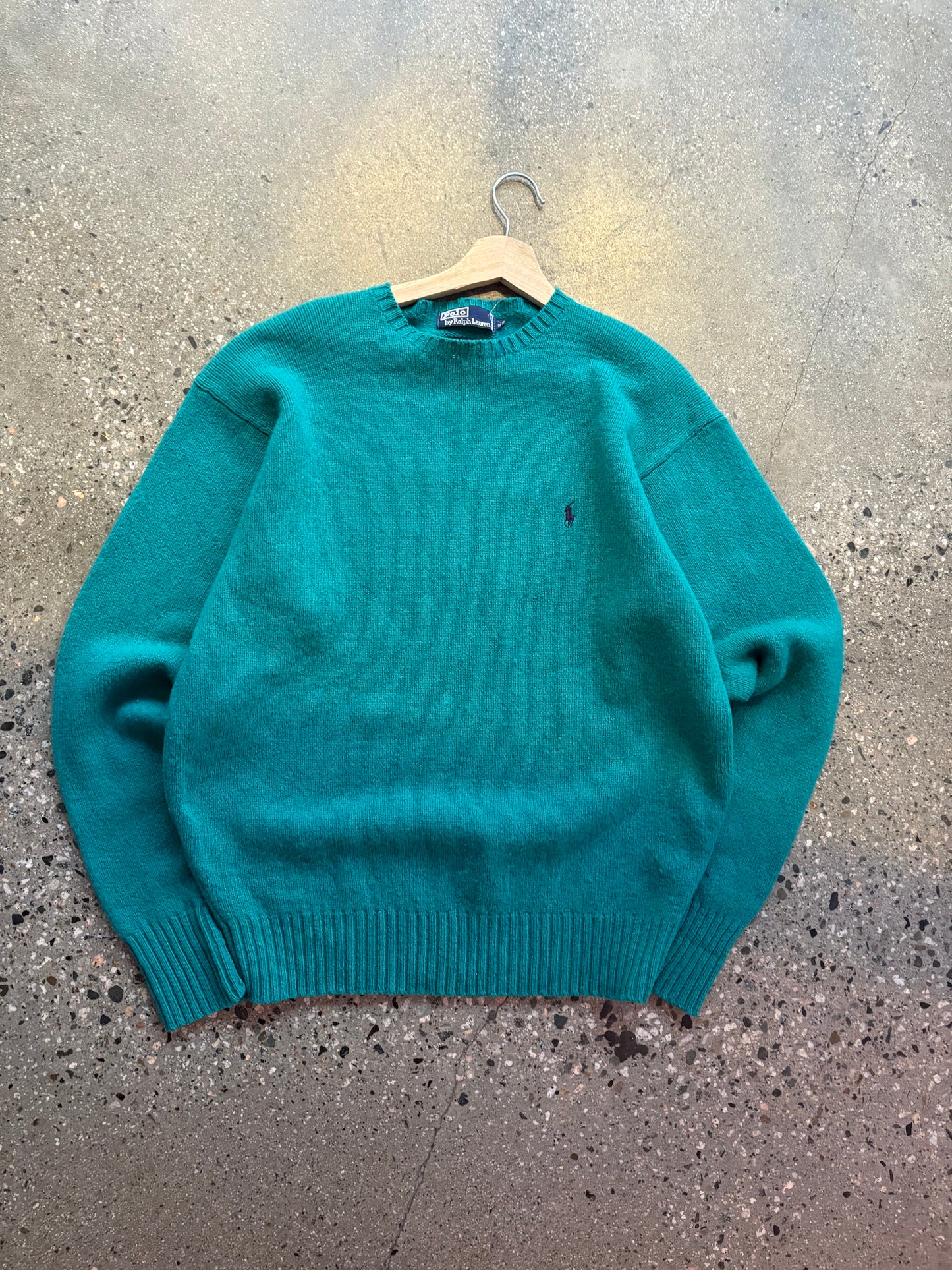 XL 1990s Teal Wool Polo Knit ( as is )