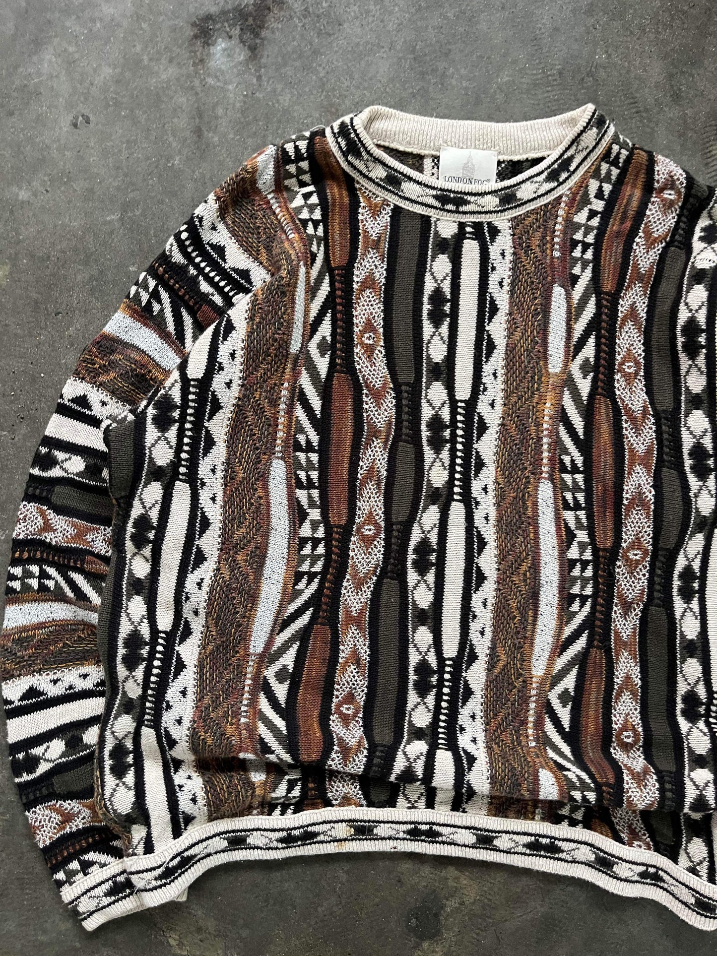 (M/L) 90’s London Fog 3D Coogi Style Knit