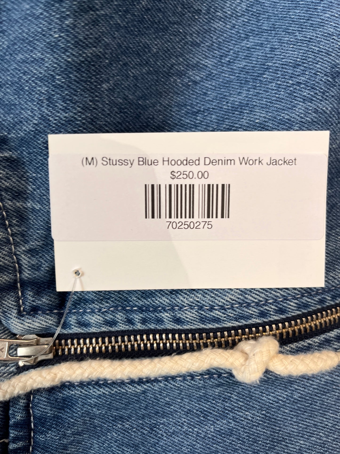 (M) Stussy Blue Hooded Denim Work Jacket