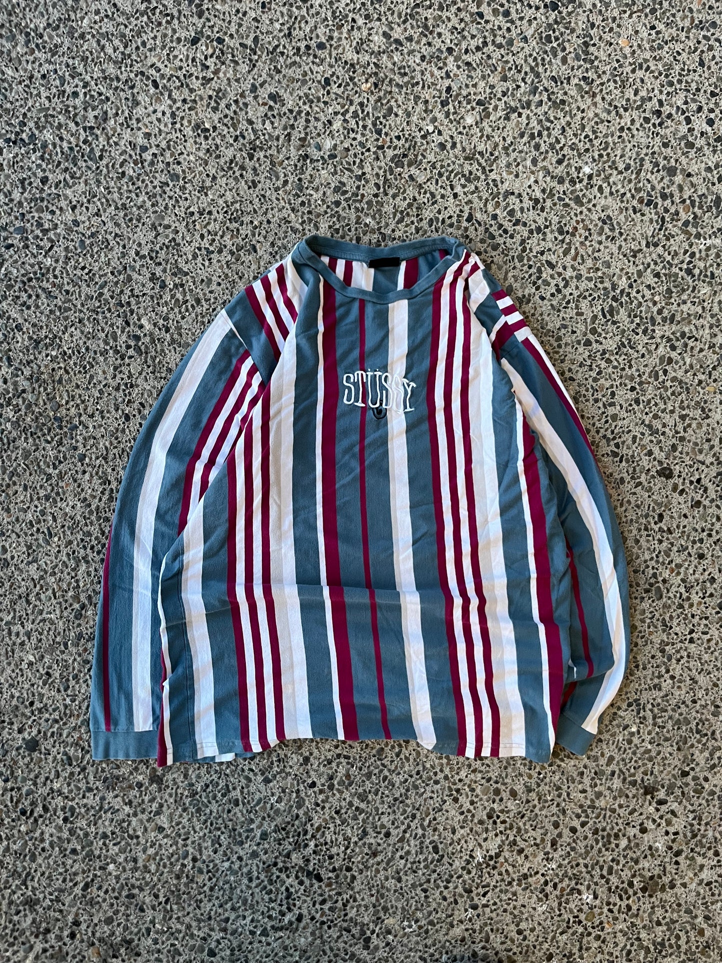 (M/L) 00s Stussy Striped Script logo LS