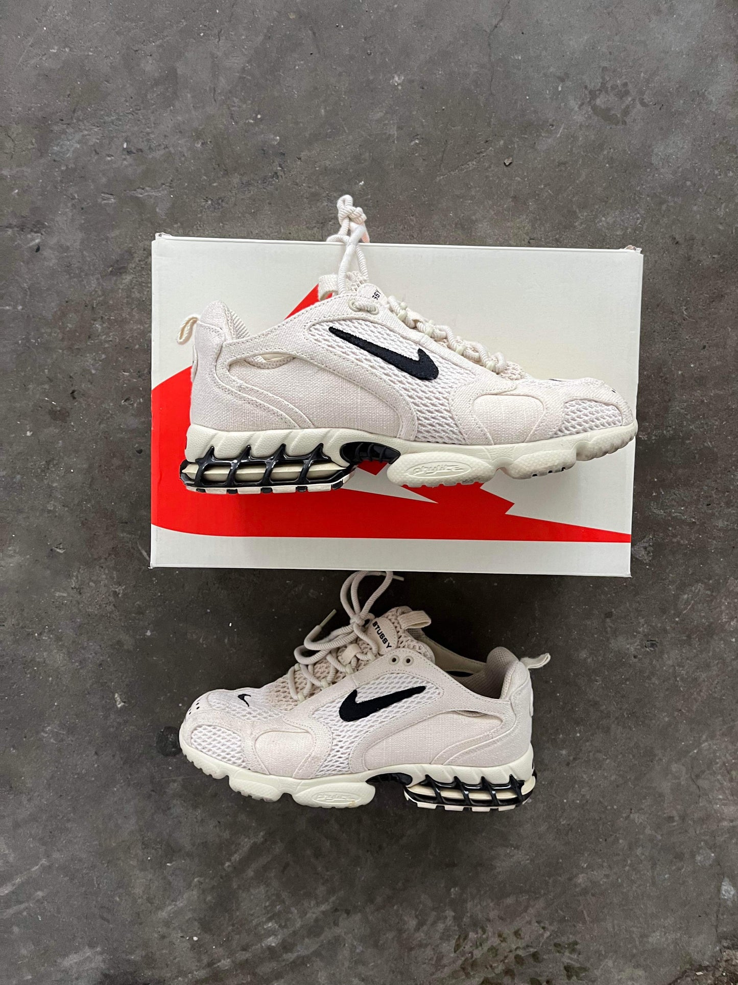 (9/10.5) Stussy x Nike Spiridon Caged Fossil