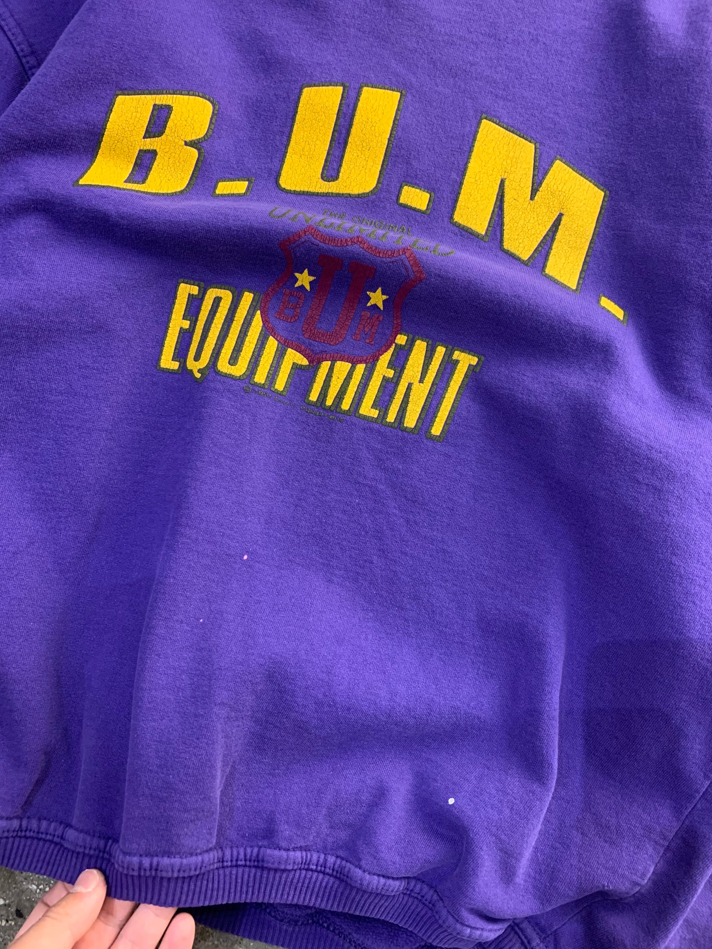(XS/S) 90's B.U.M Equipment Graphic Purple Crewneck