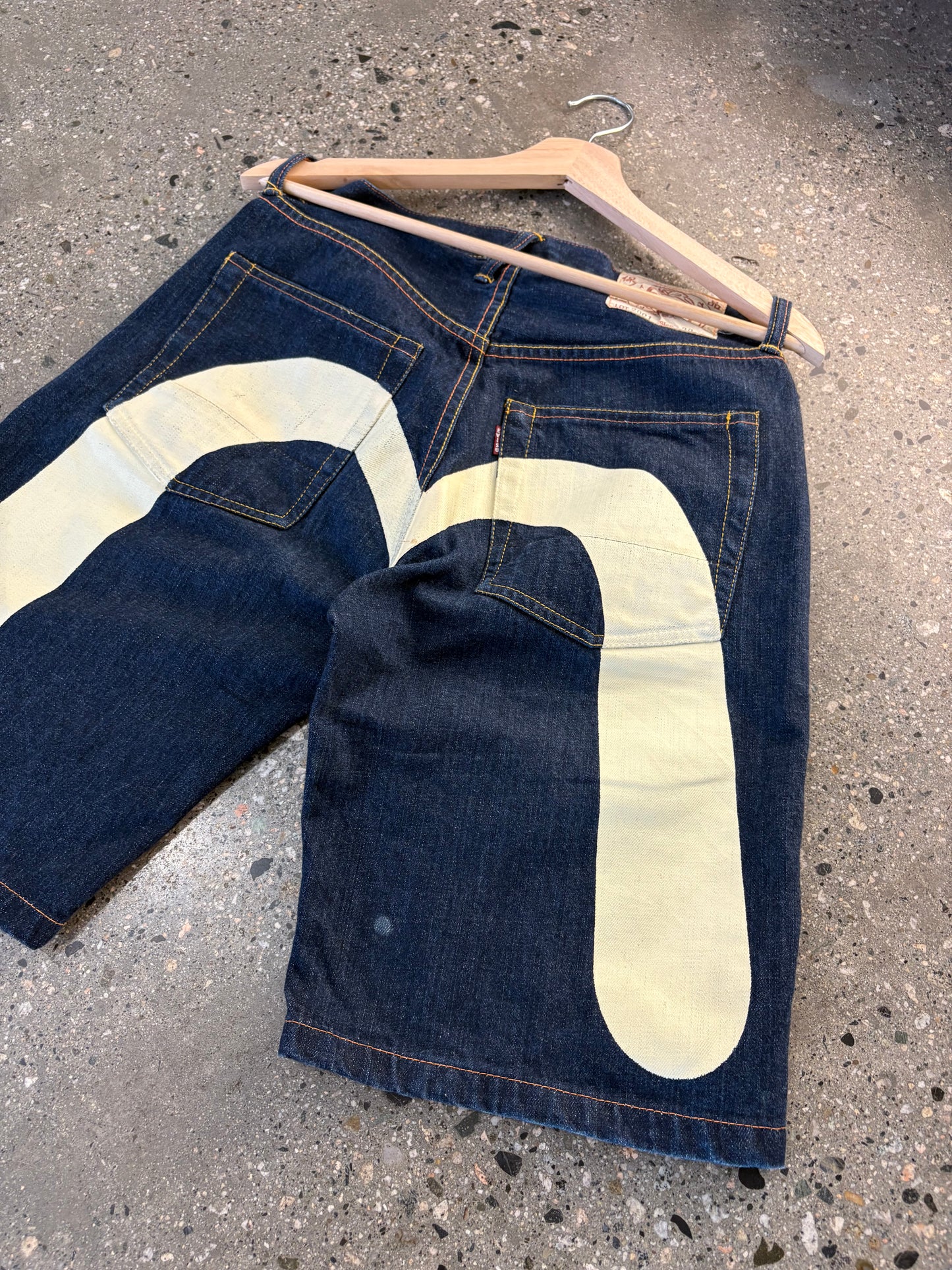 (28”) 90s Evisu Japanese Daicock Raw Denim Jorts