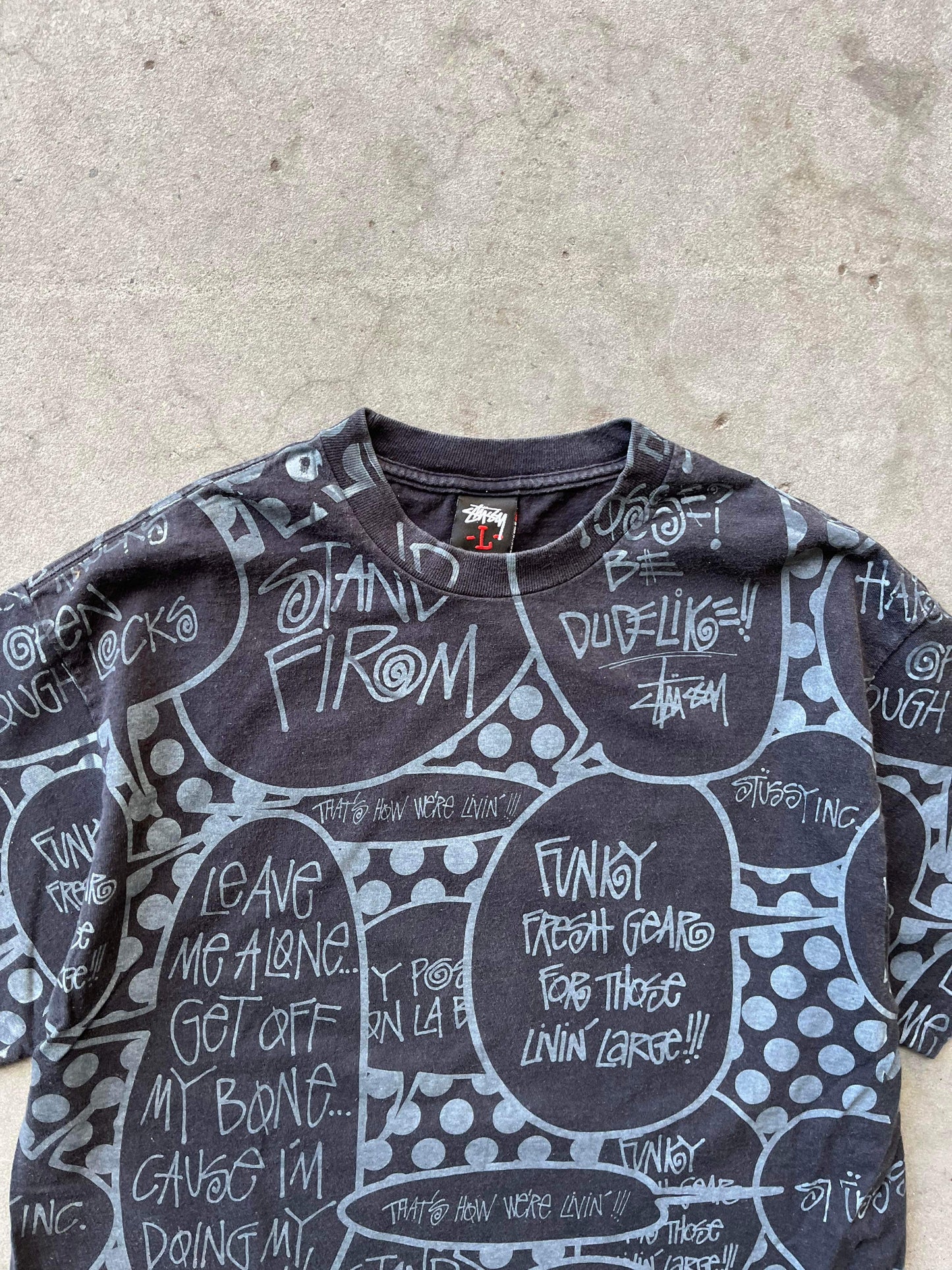 ~ (L/XL) Early 2000’s Stussy Comic AOP Tee