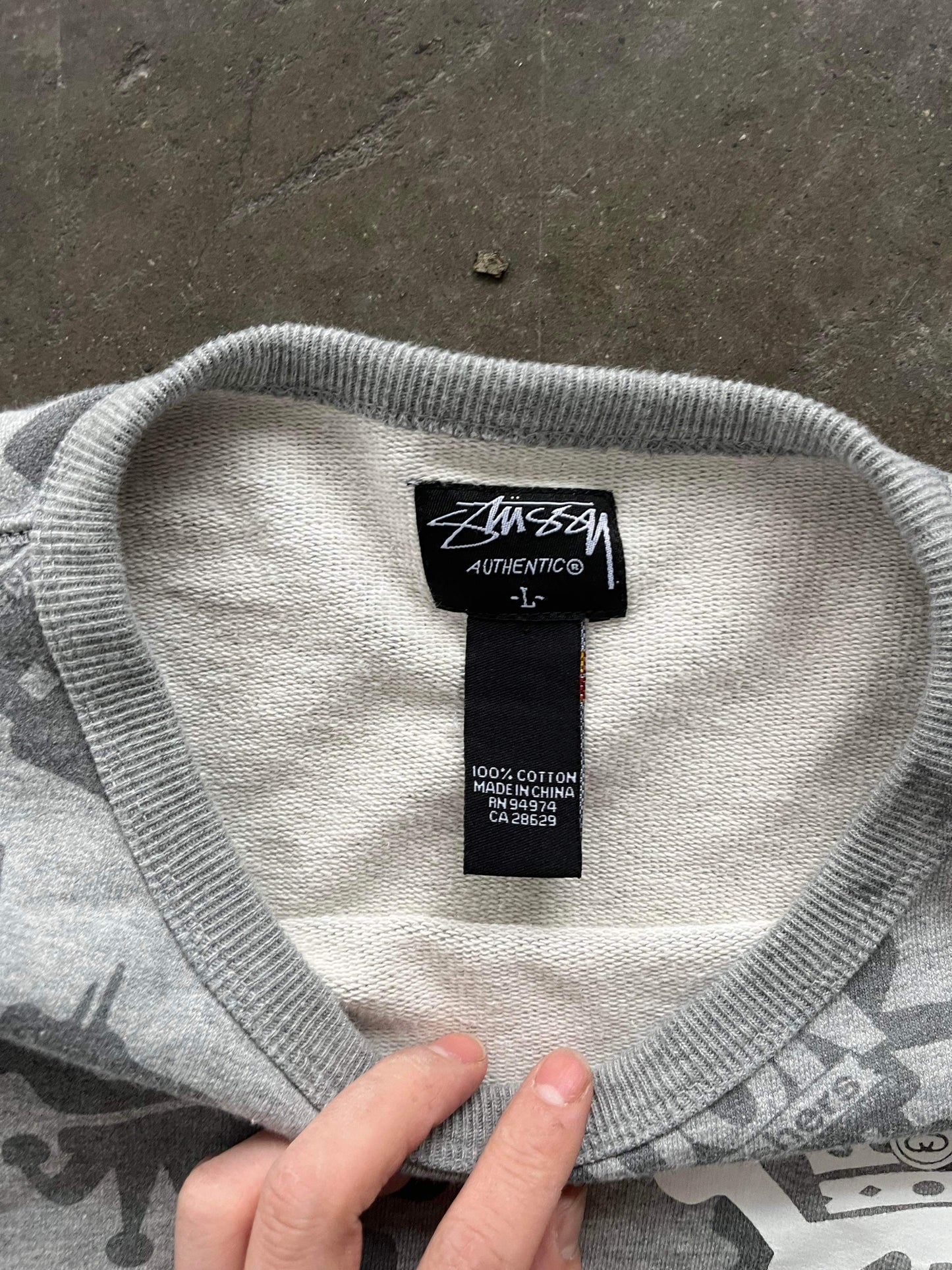 (L) Stussy AOP Skull Crewneck