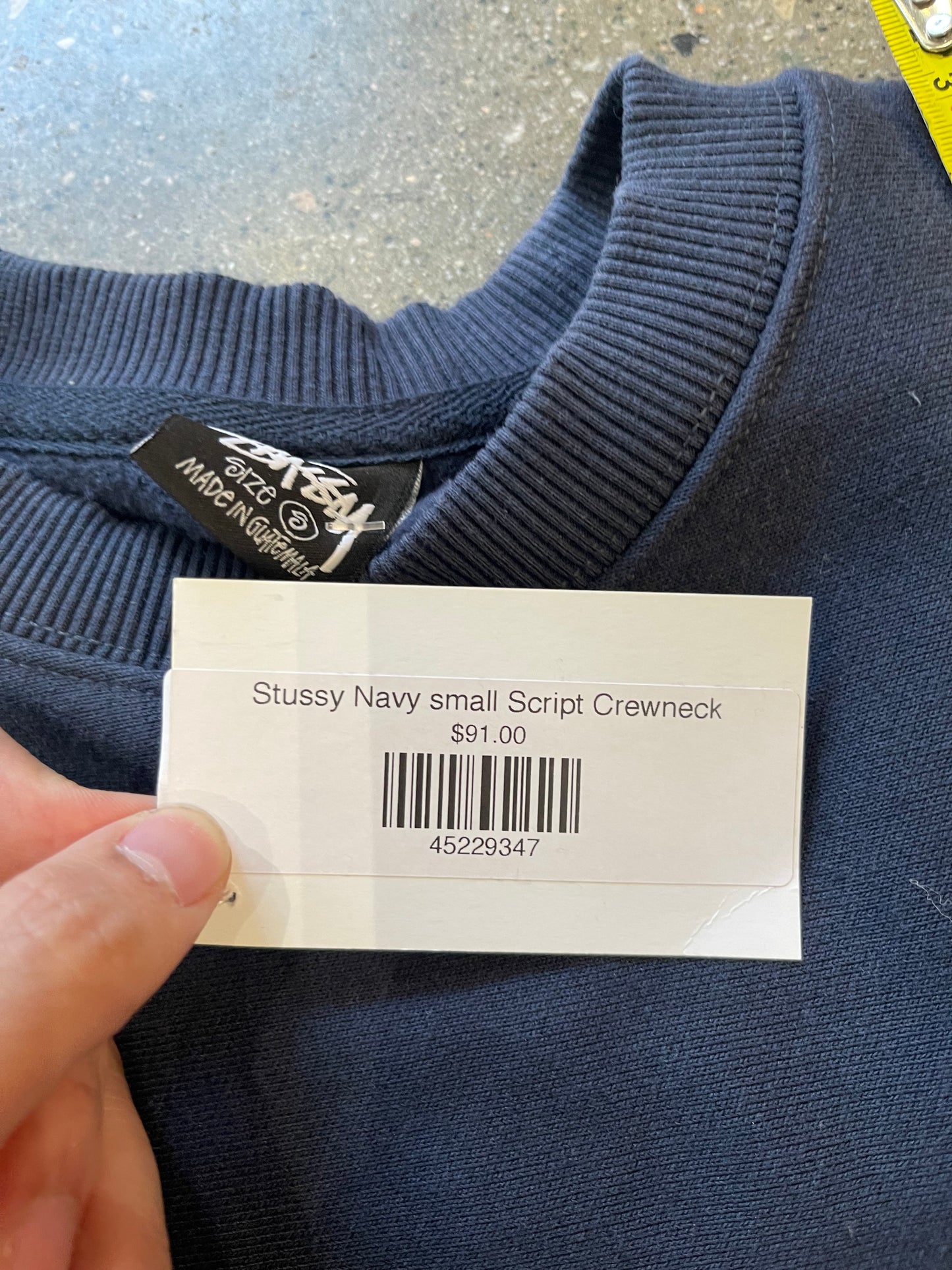 (S) Stussy Navy small Script Crewneck