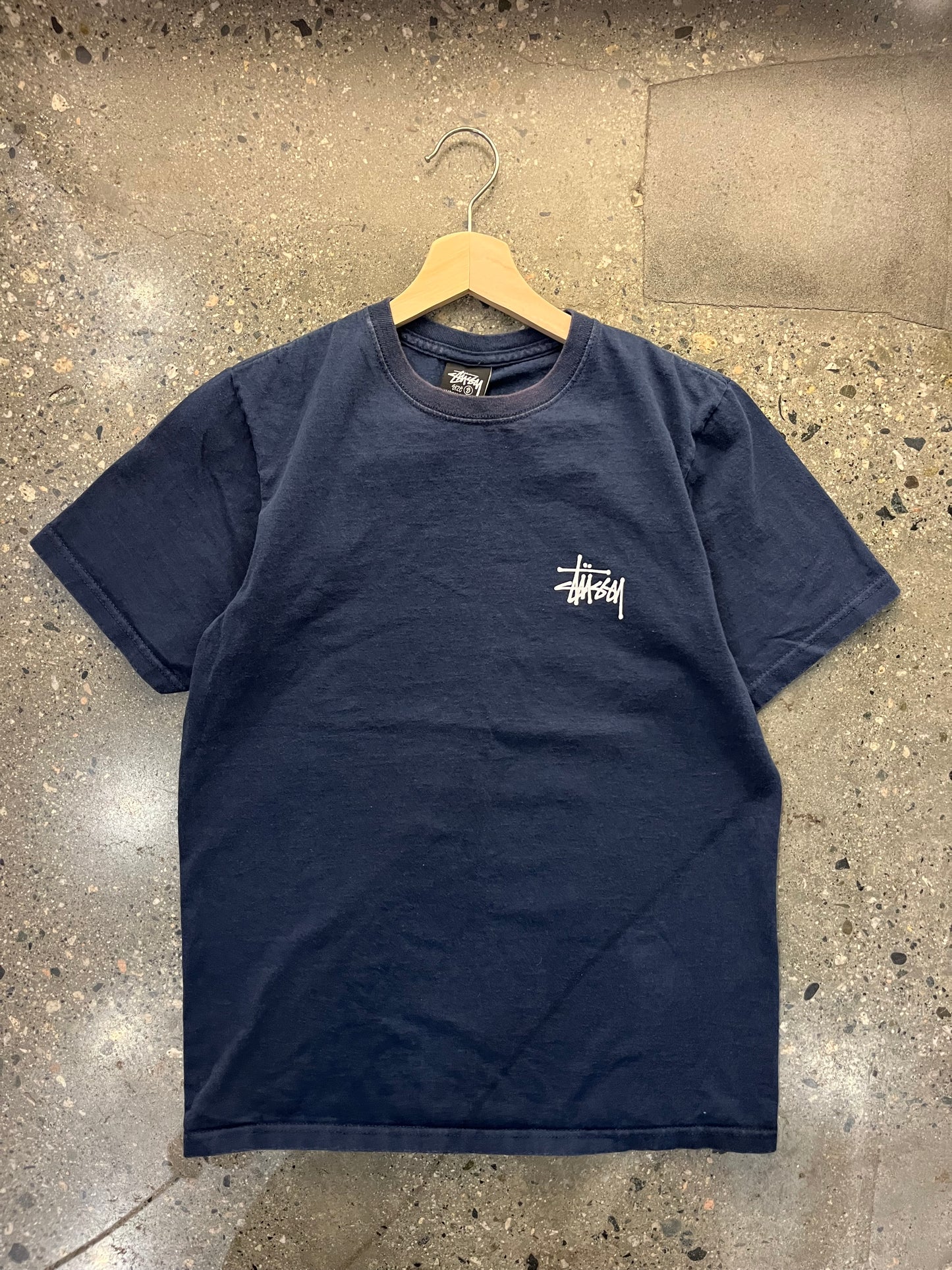 (S) Navy Stussy Classic Script Tee