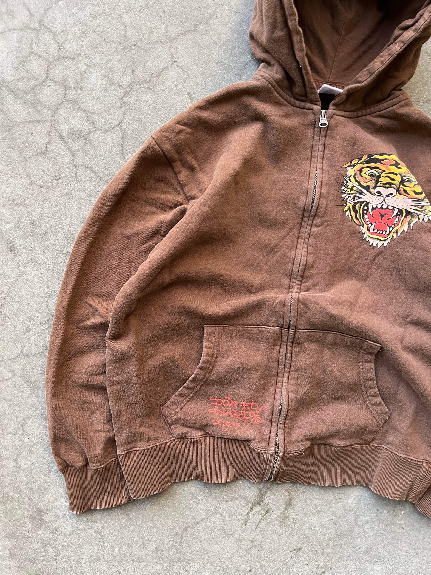 (M/L) Brown Ed Hardy Zip Up Hoodie