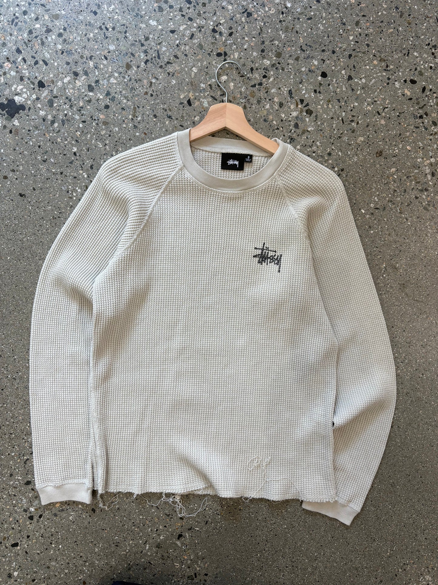 (S) Cream Stussy Script Waffle Knit