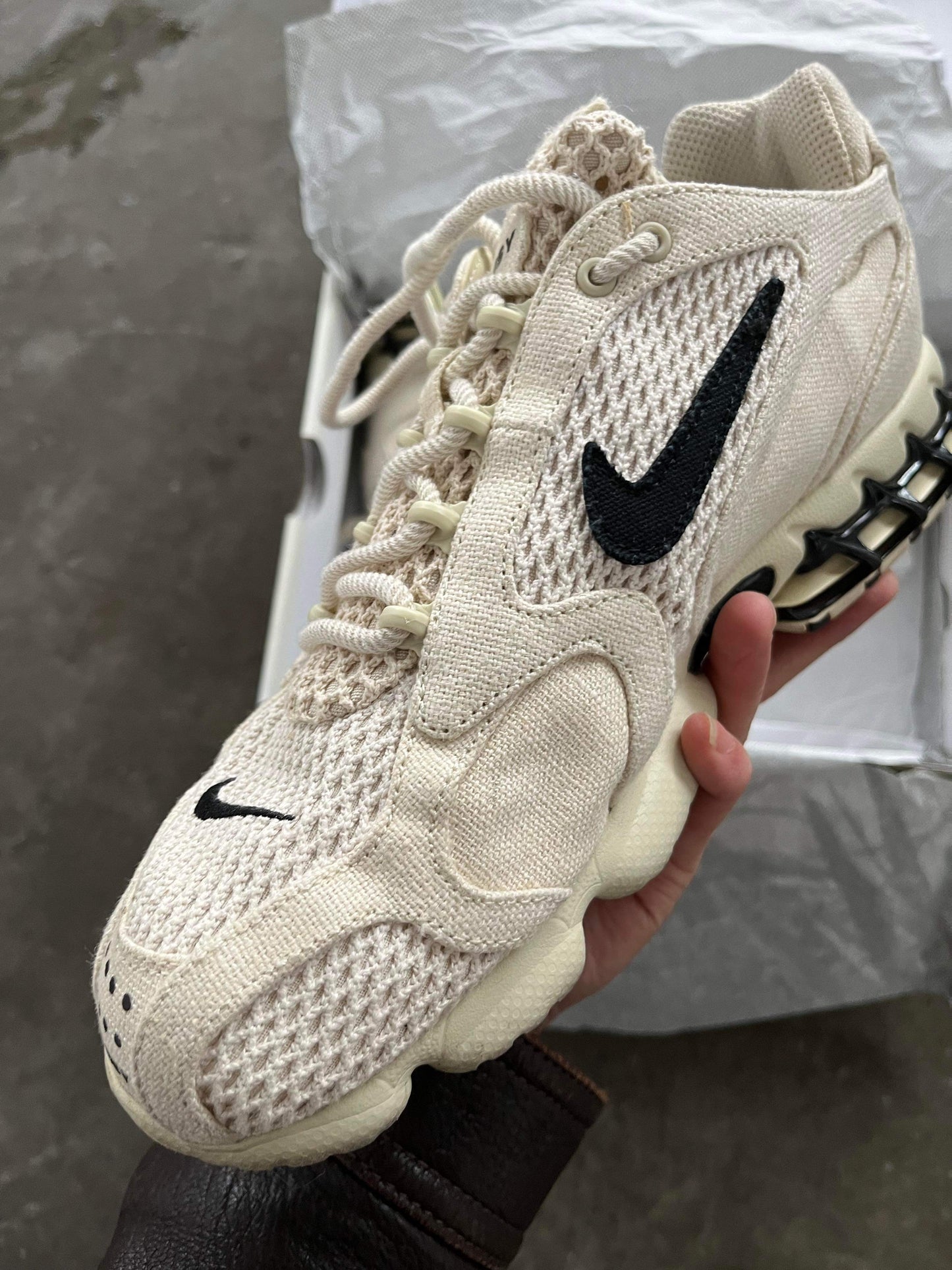 (9/10.5) Stussy x Nike Spiridon Caged Fossil