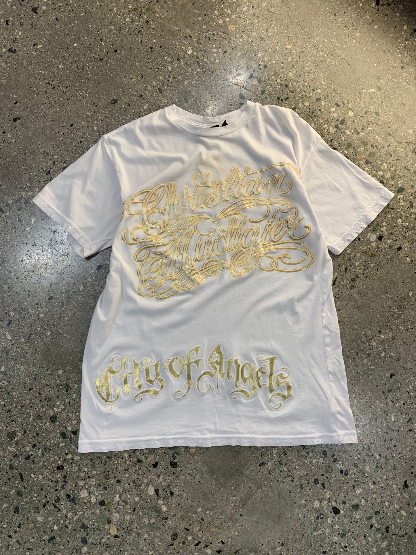 (S/M) Christian Audigier White / Gold Tee