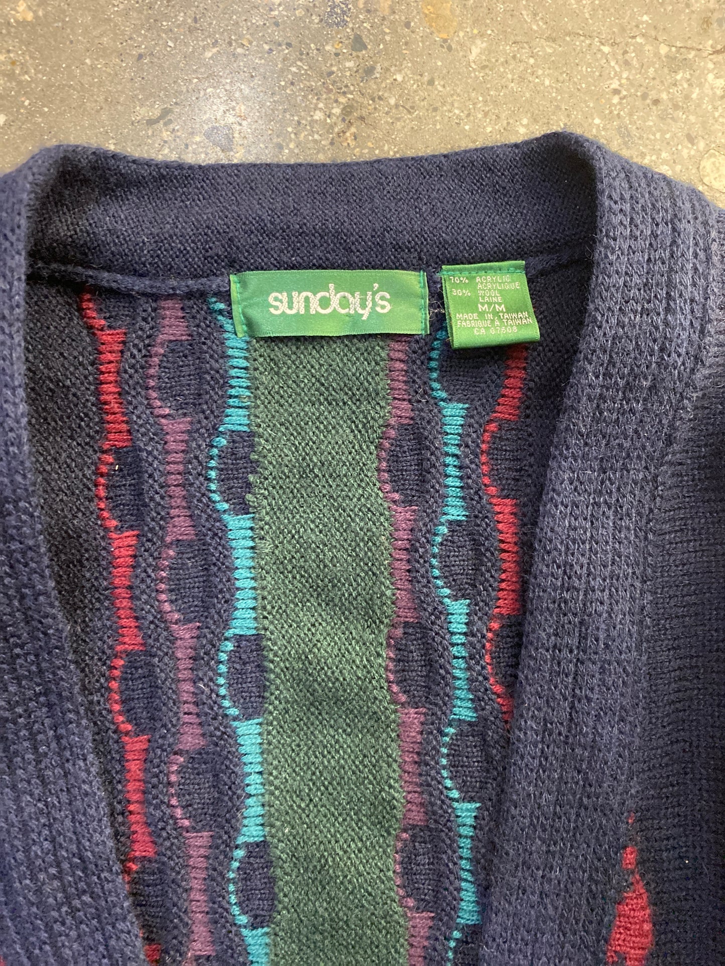 (M/L) Sundays Thick 3D Coogi Style Knit Cardigan