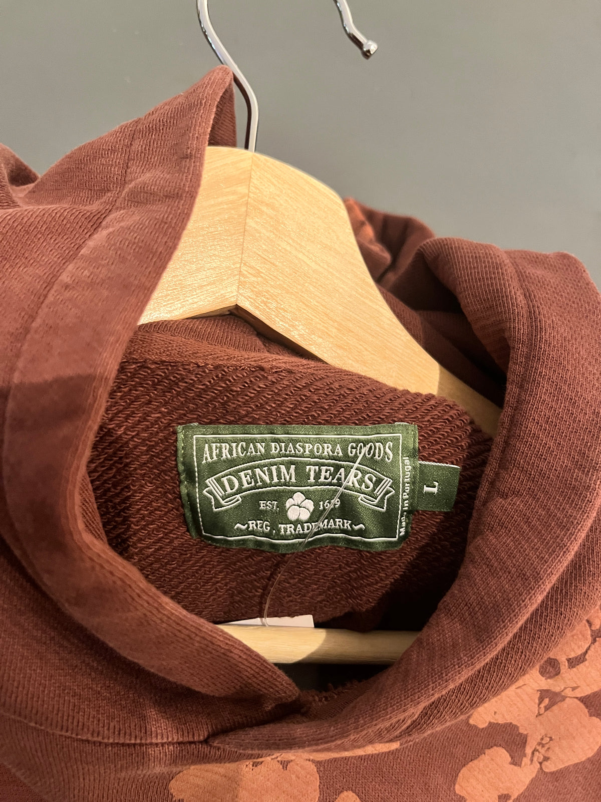 (L) Brown Denim Tears Hoodie