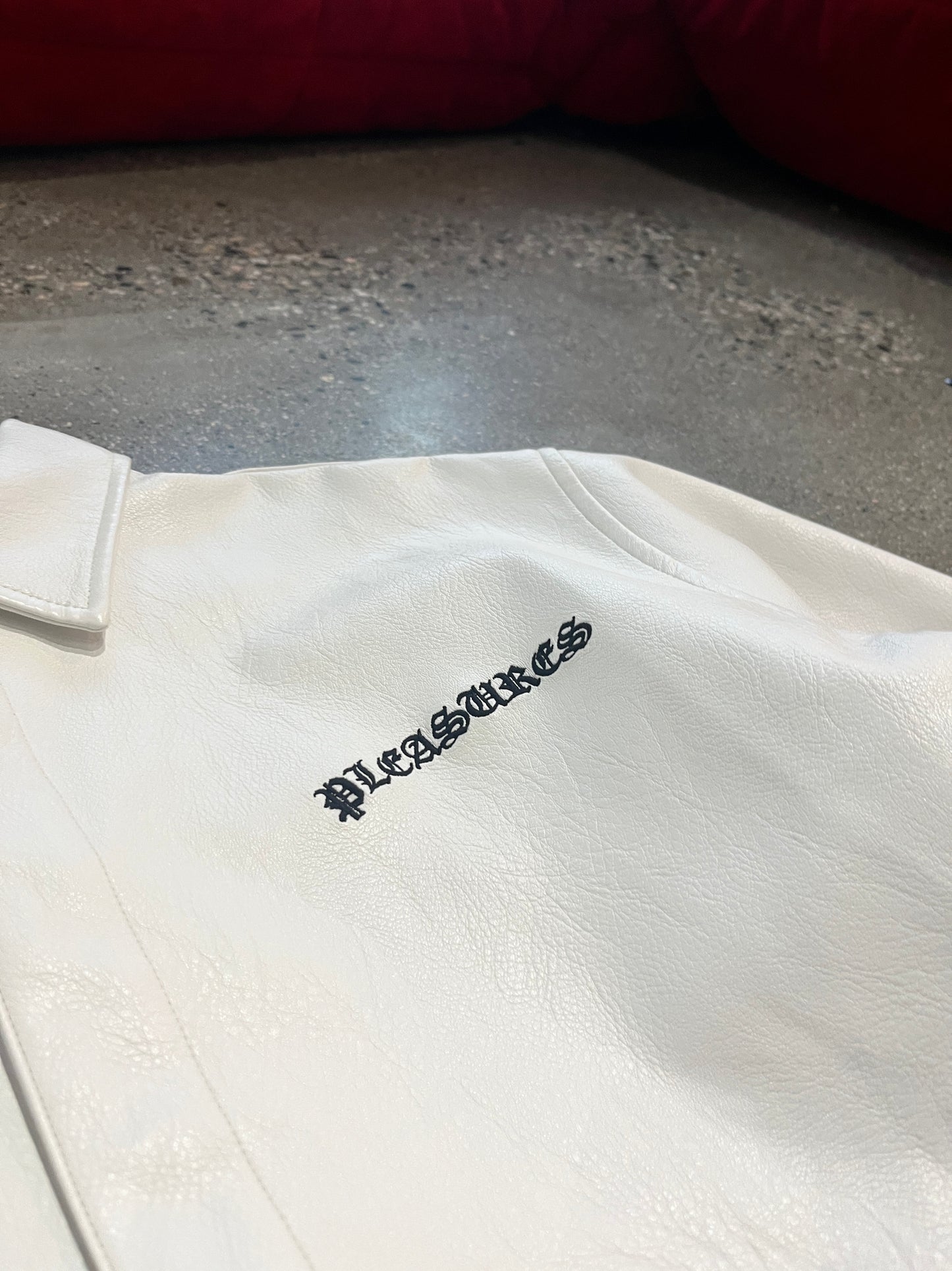(L) Pleasures White Leather Snap Button Jacket