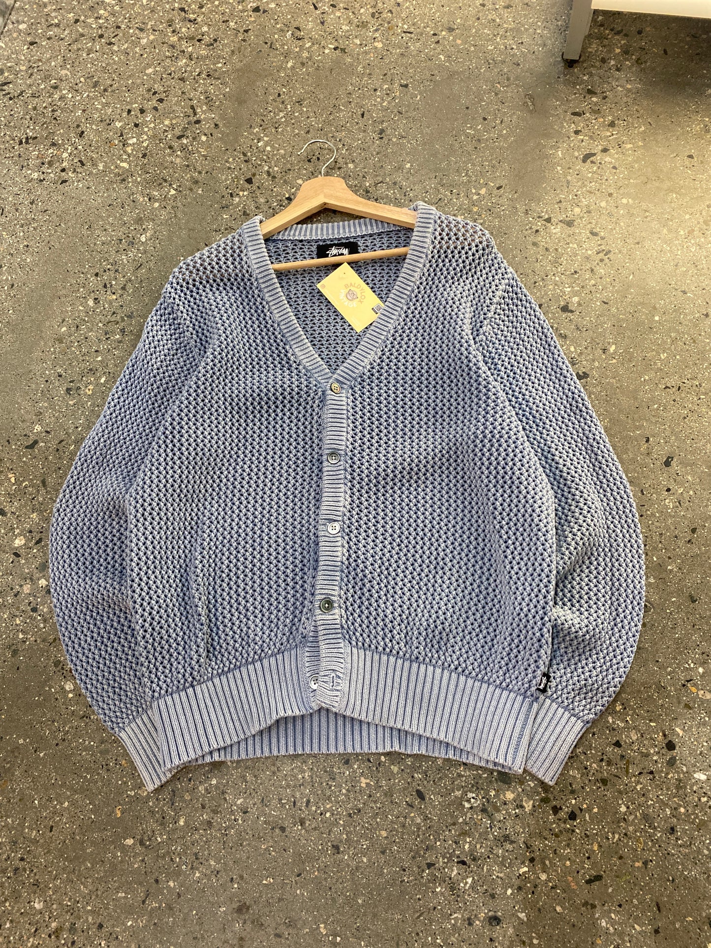 (m) Stussy Loose Gauge Cardigan Sky Blue