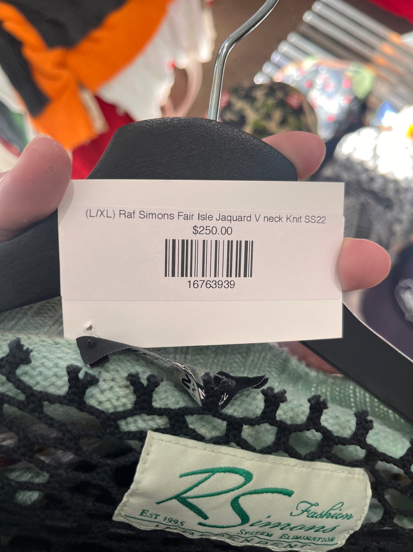 (L/XL) Raf Simons Fair Isle Jaquard V neck Knit SS22