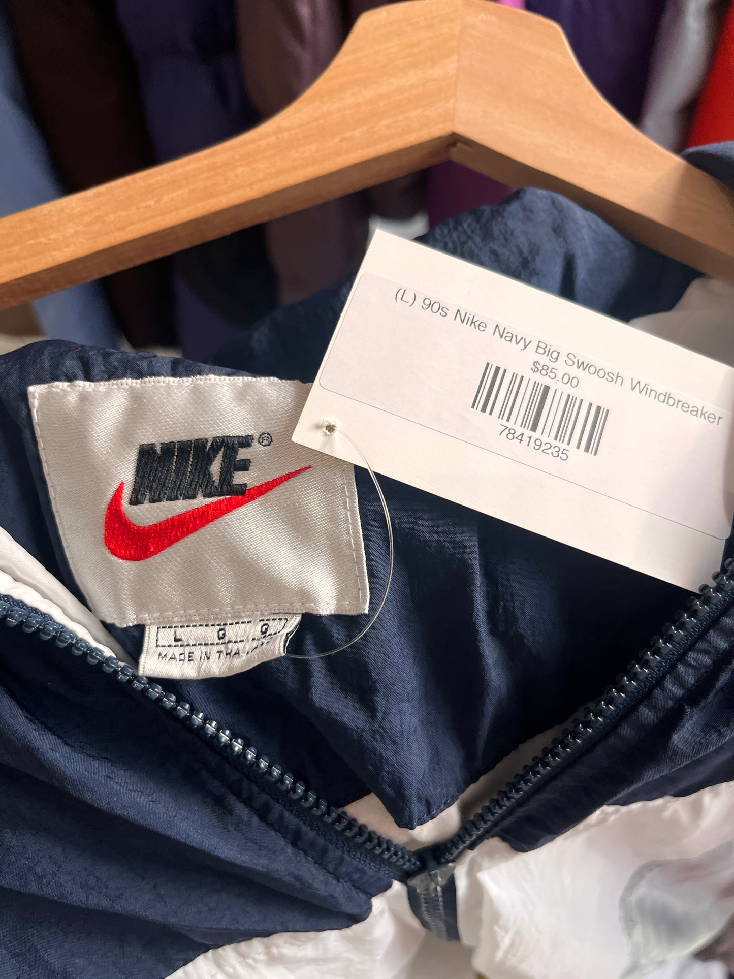 (L) 90s Nike Navy Big Swoosh Windbreaker