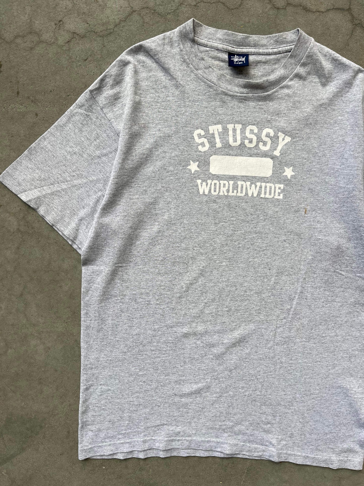 (L/XL) 90’s Stussy Worldwide Grey Tee