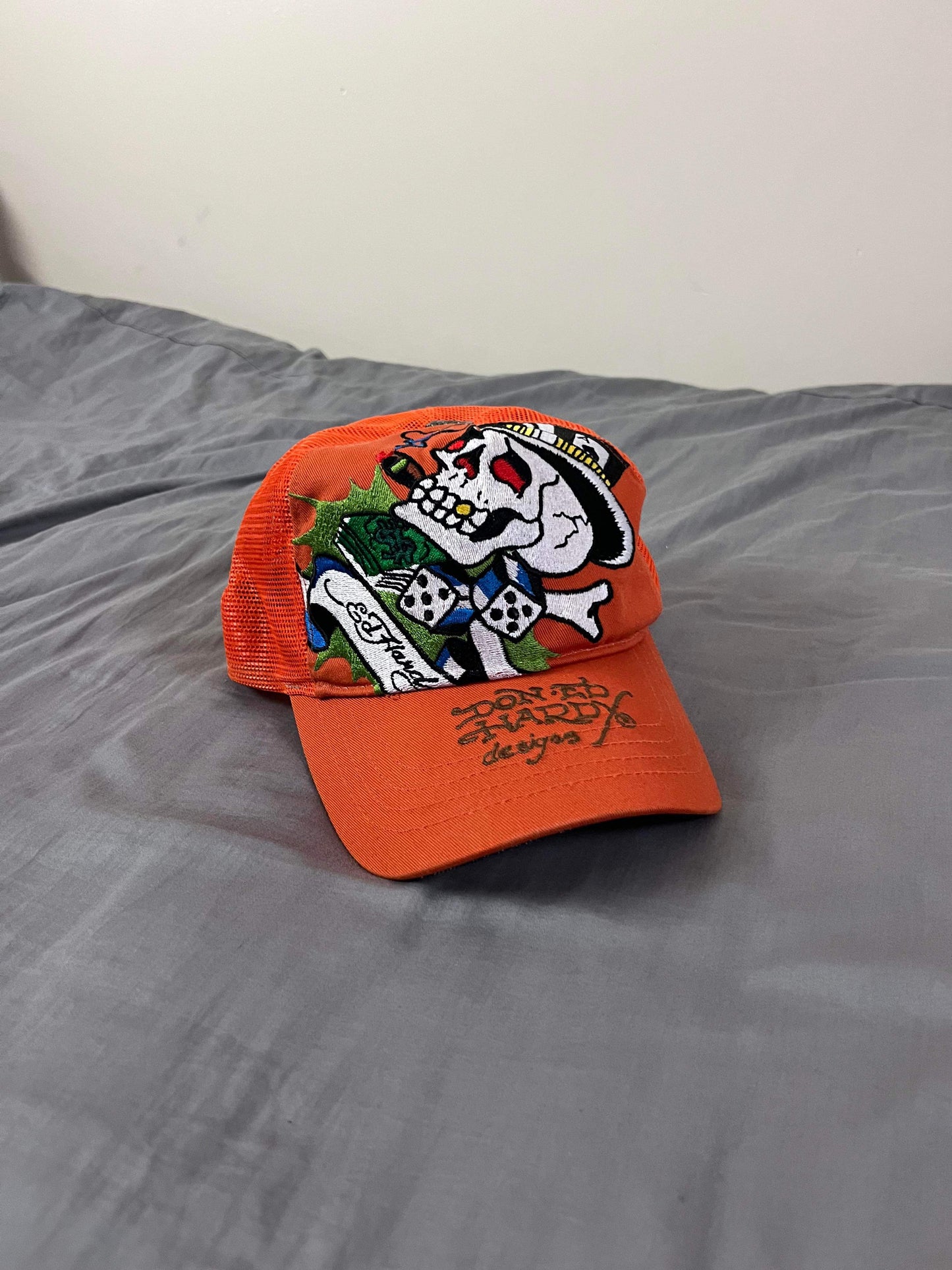 (OSFA) Ed Hardy Orange Trucker