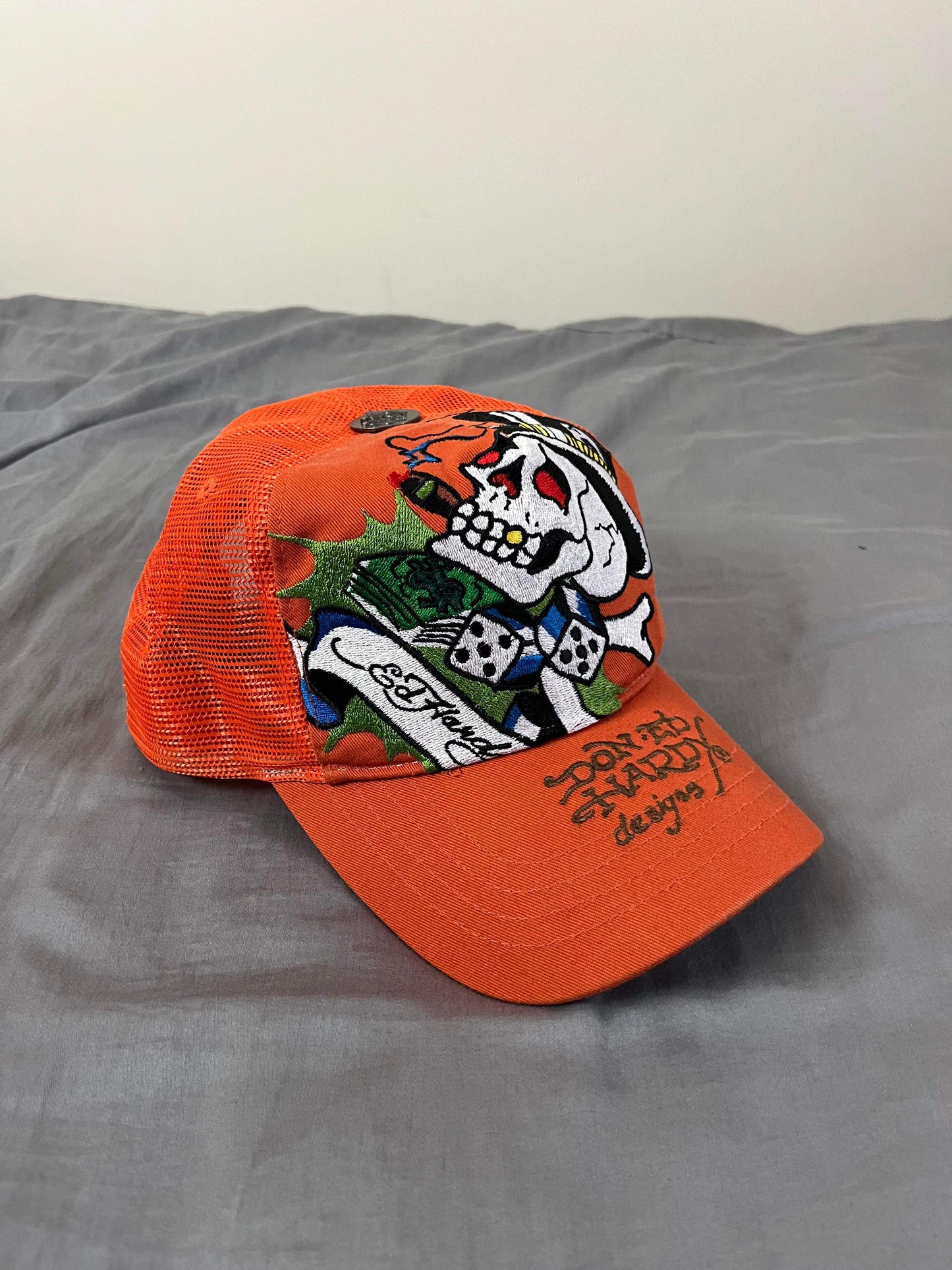 (OSFA) Ed Hardy Orange Trucker