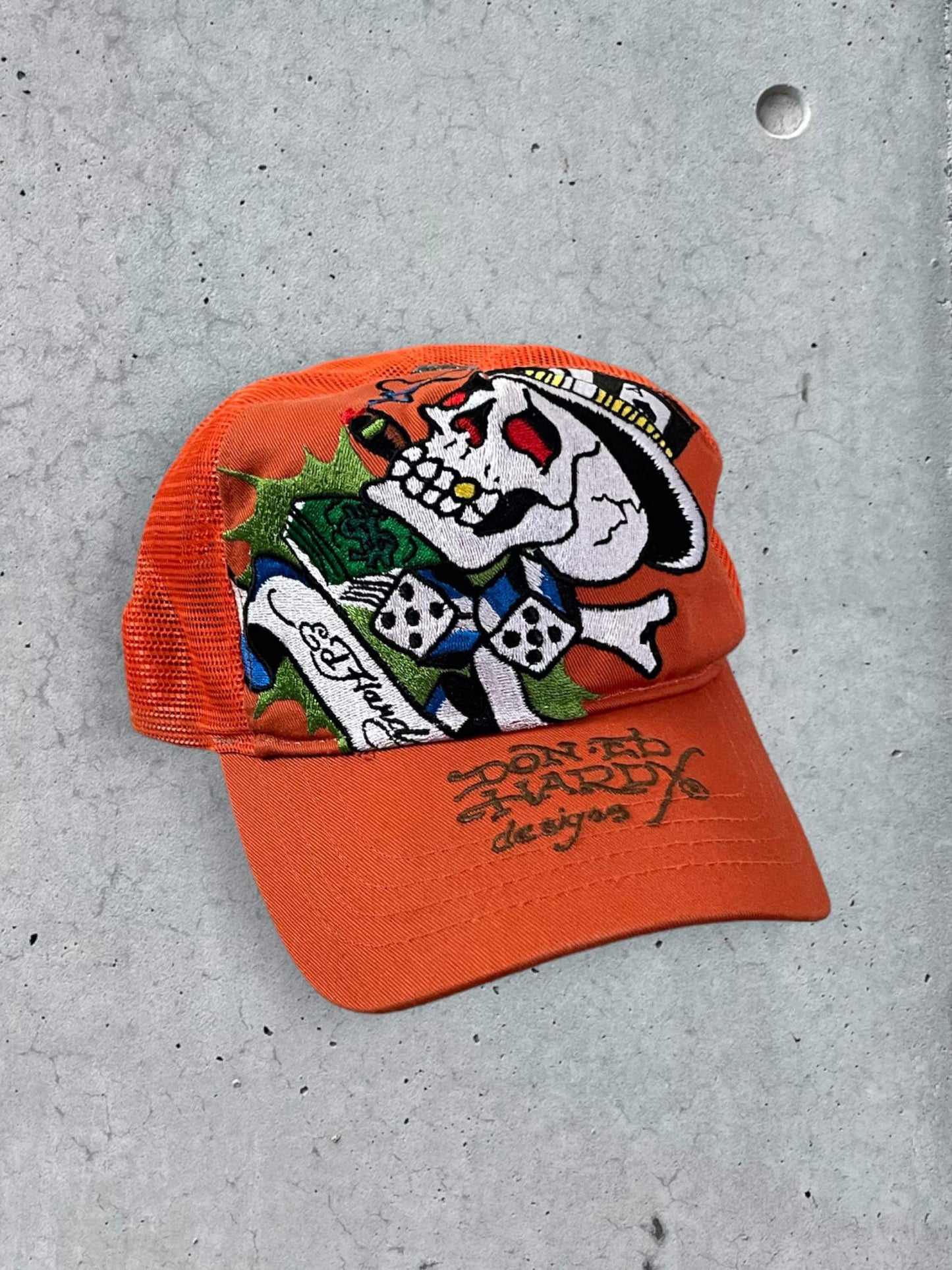 (OSFA) Ed Hardy Orange Trucker