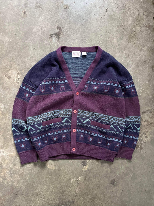 (L/XL) Vintage Pattern Cardigan Knit