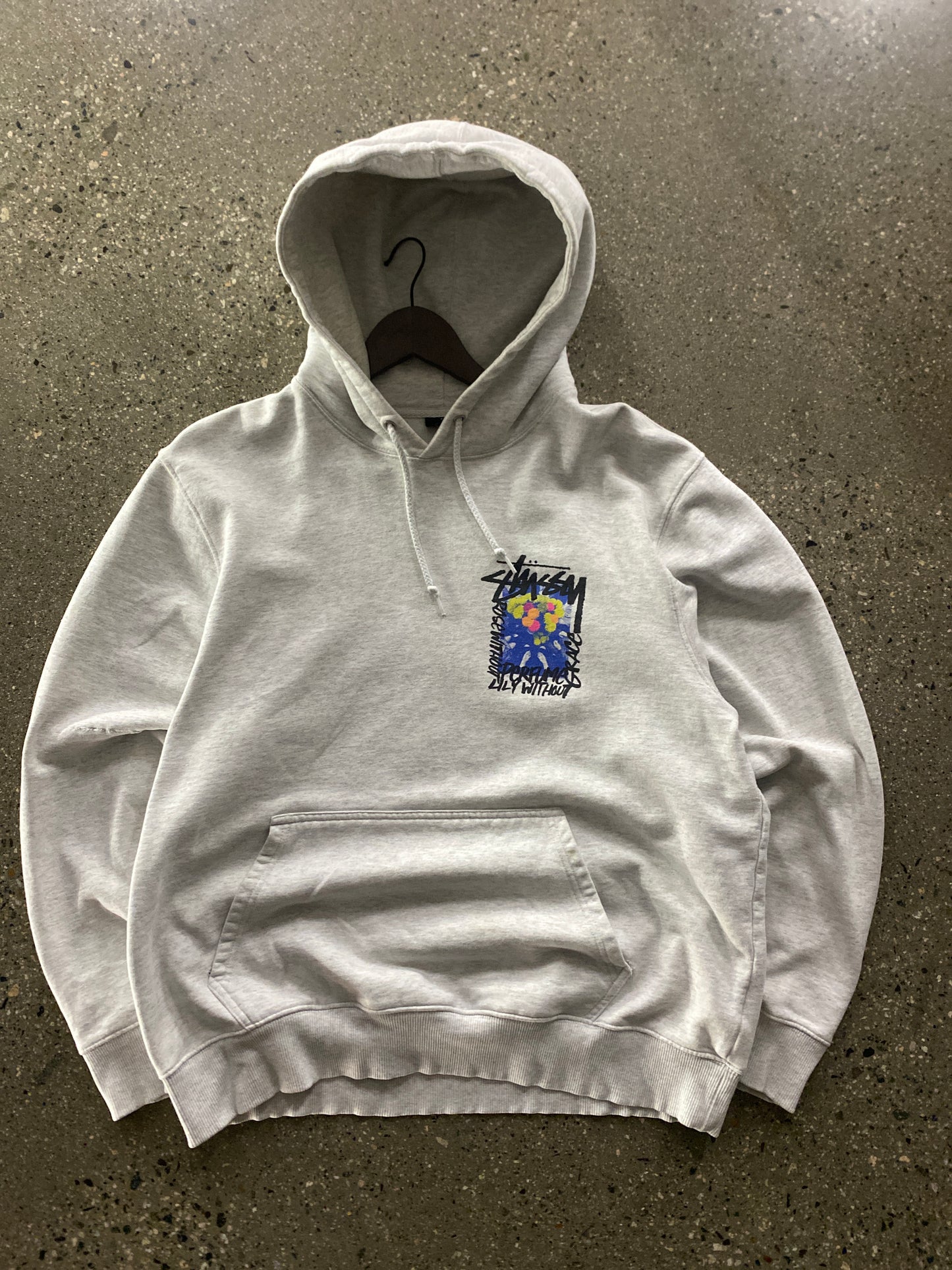 (L) Doublesided Stussy Grey Hoodie Floral