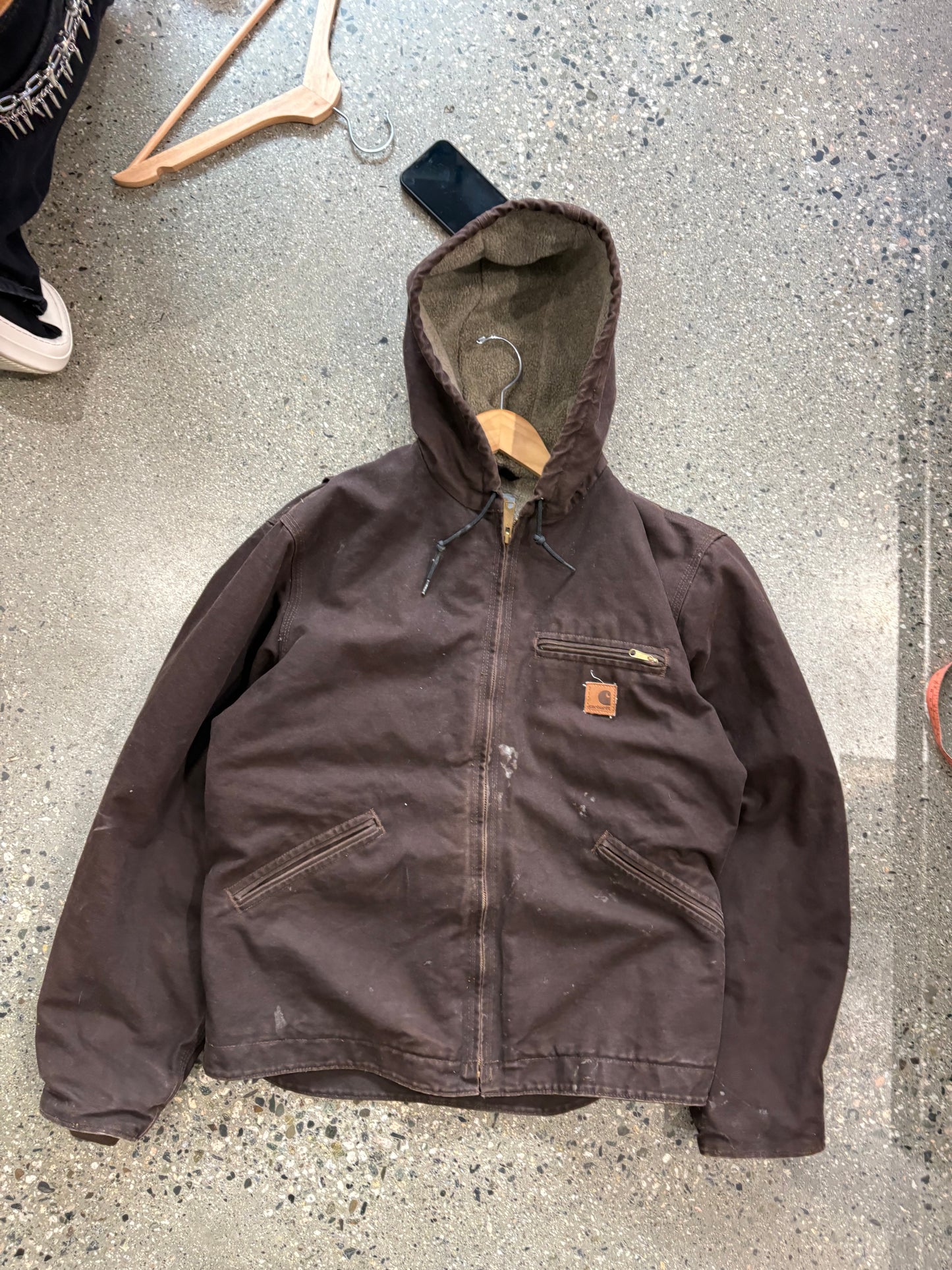 (M) Brown Carhartt Fleece Lined Hooded Jacket
