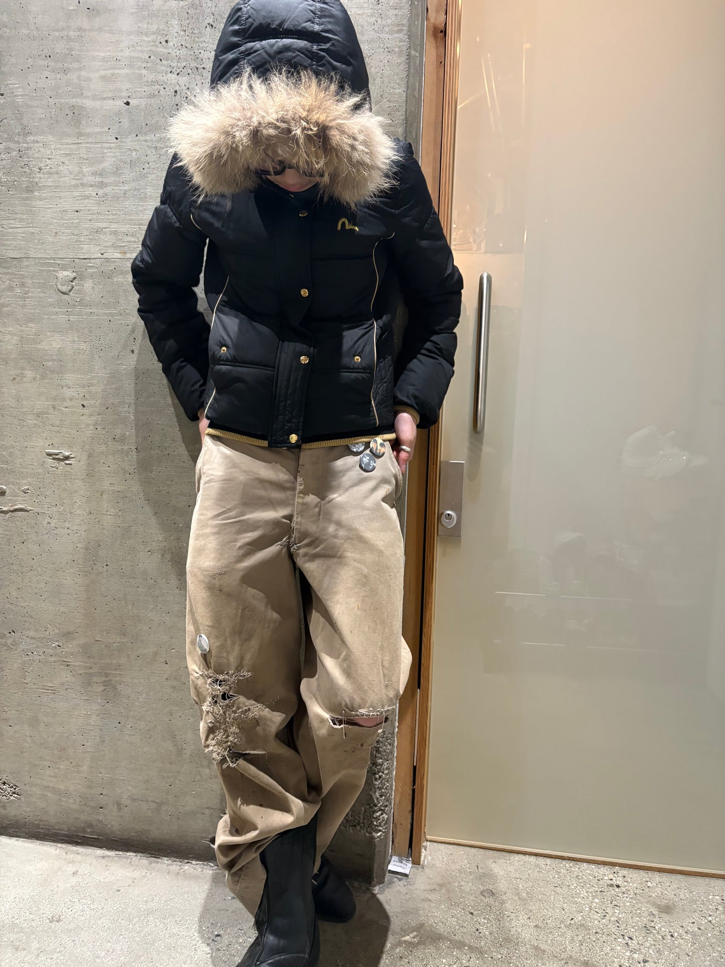 (Womens M) Evisu Puffer with Fur Trim
