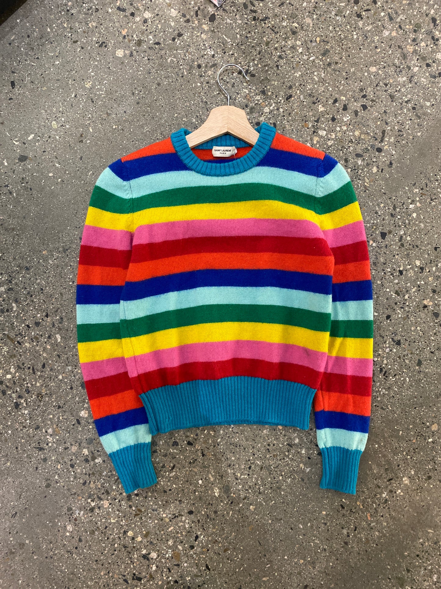 (Womens S) Saint Laurent Paris Cropped Knit Rainbow