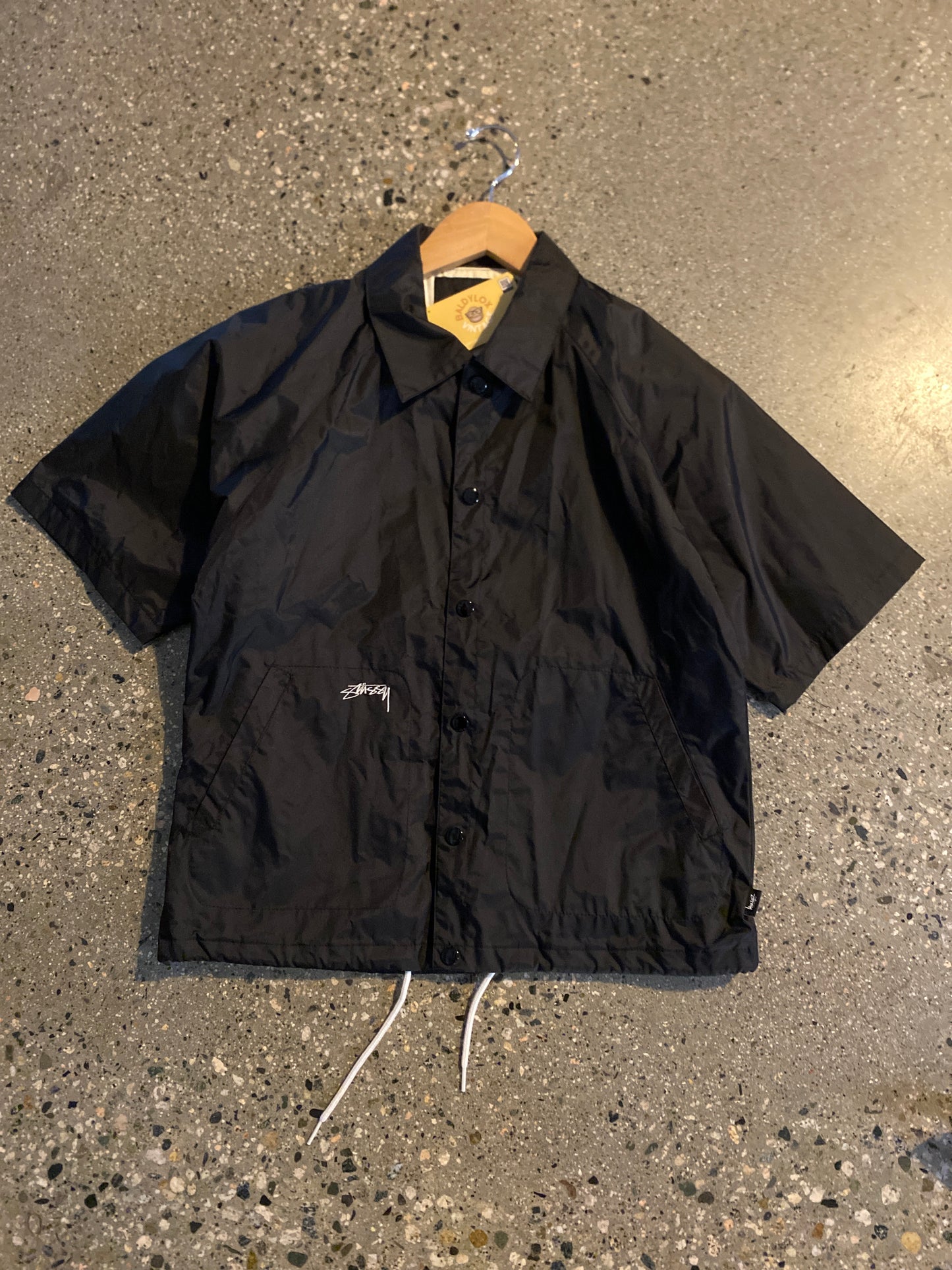 (M) Stussy Black Snap Button Cropped Coach Jacket S/S