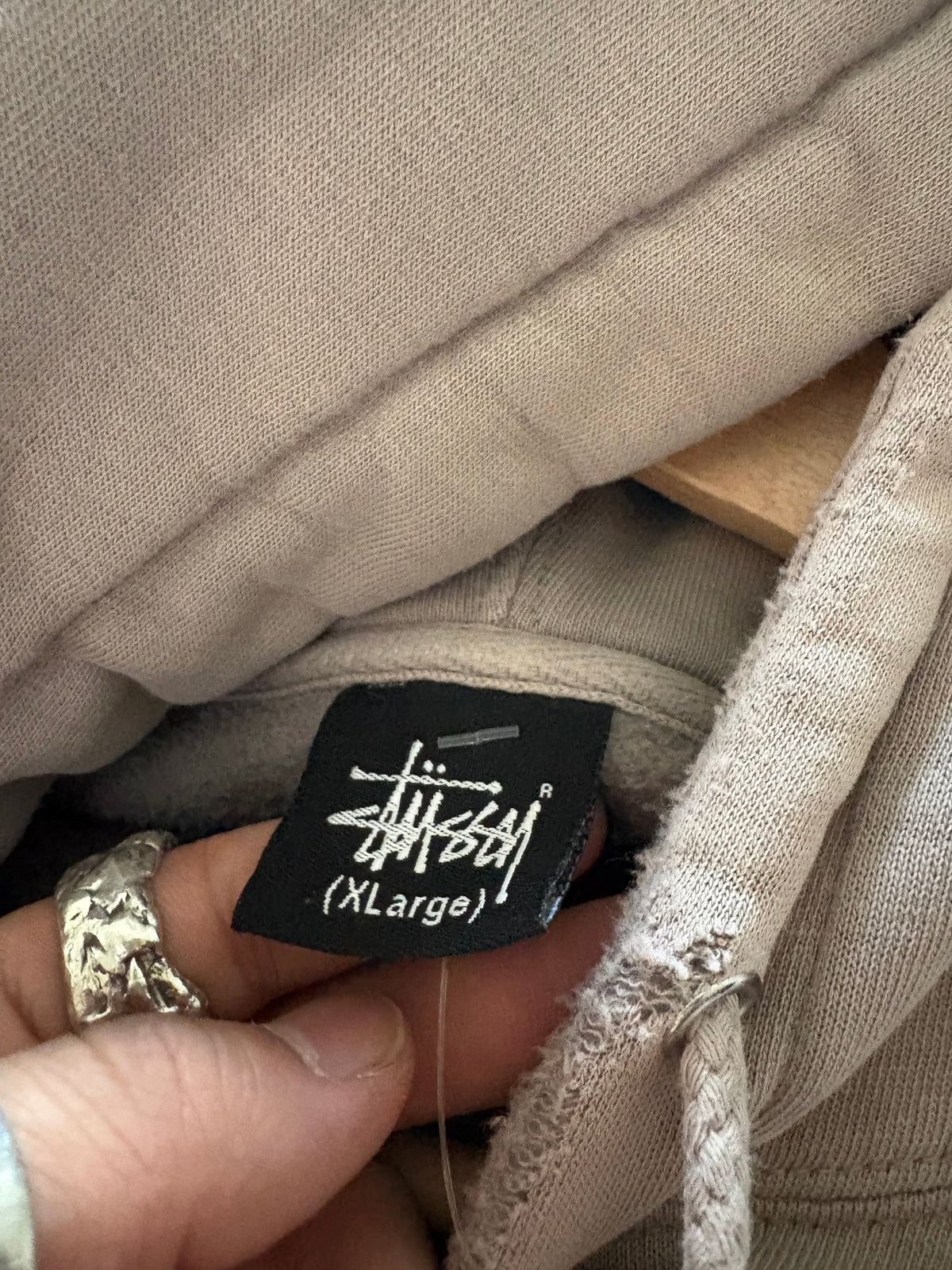 (L/XL) Late 90s - Early 00s Stussy Cream Script Hoodie